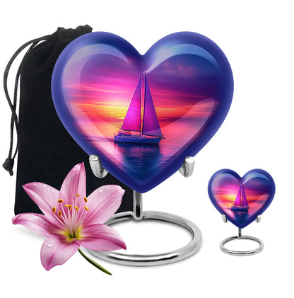 Sail Boat Theme Large Urn With 1 Keepsake Urn