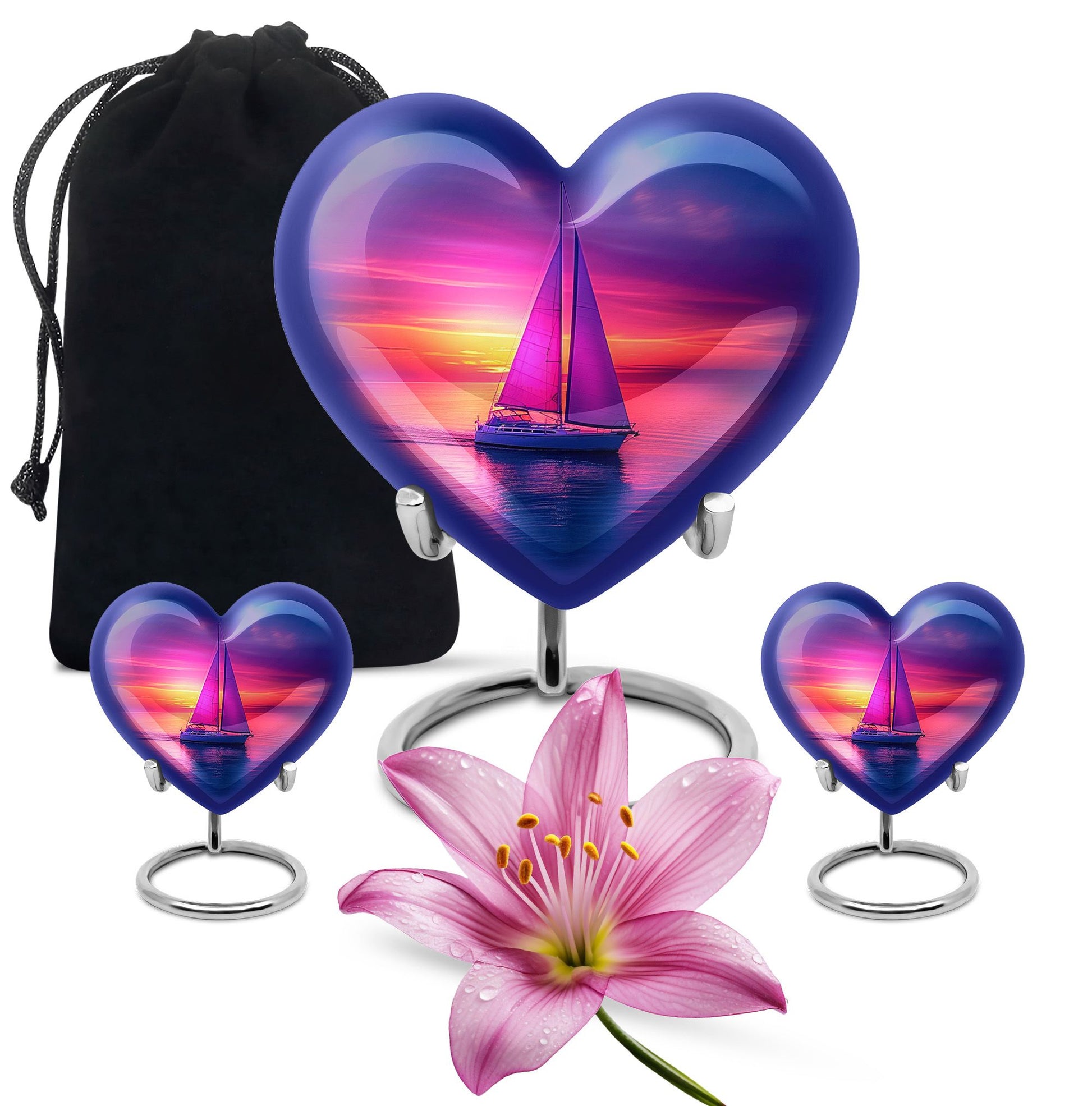 Sail Boat Theme Large Urn With 2 Keepsake Urn