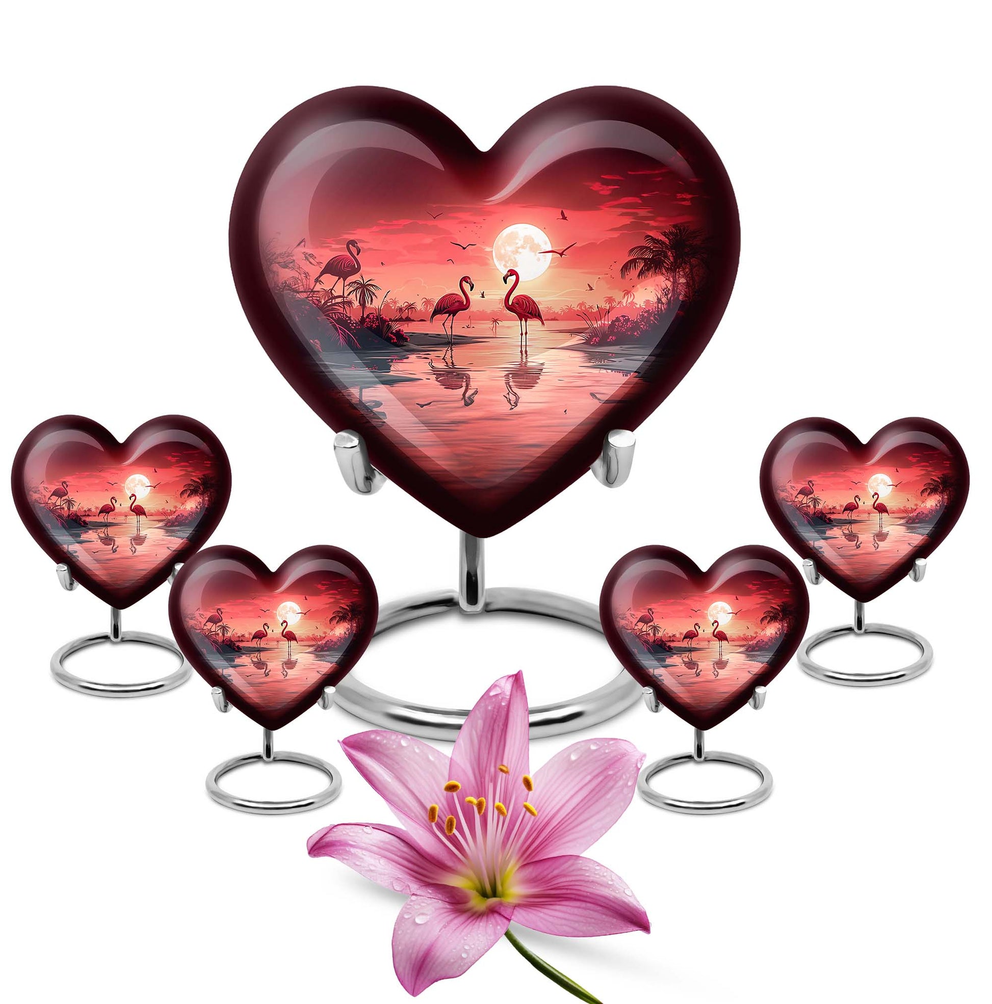 Flamingo Theme Large Urn With 4 Keepsake Urn