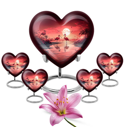 Flamingo Theme Large Urn With 4 Keepsake Urn