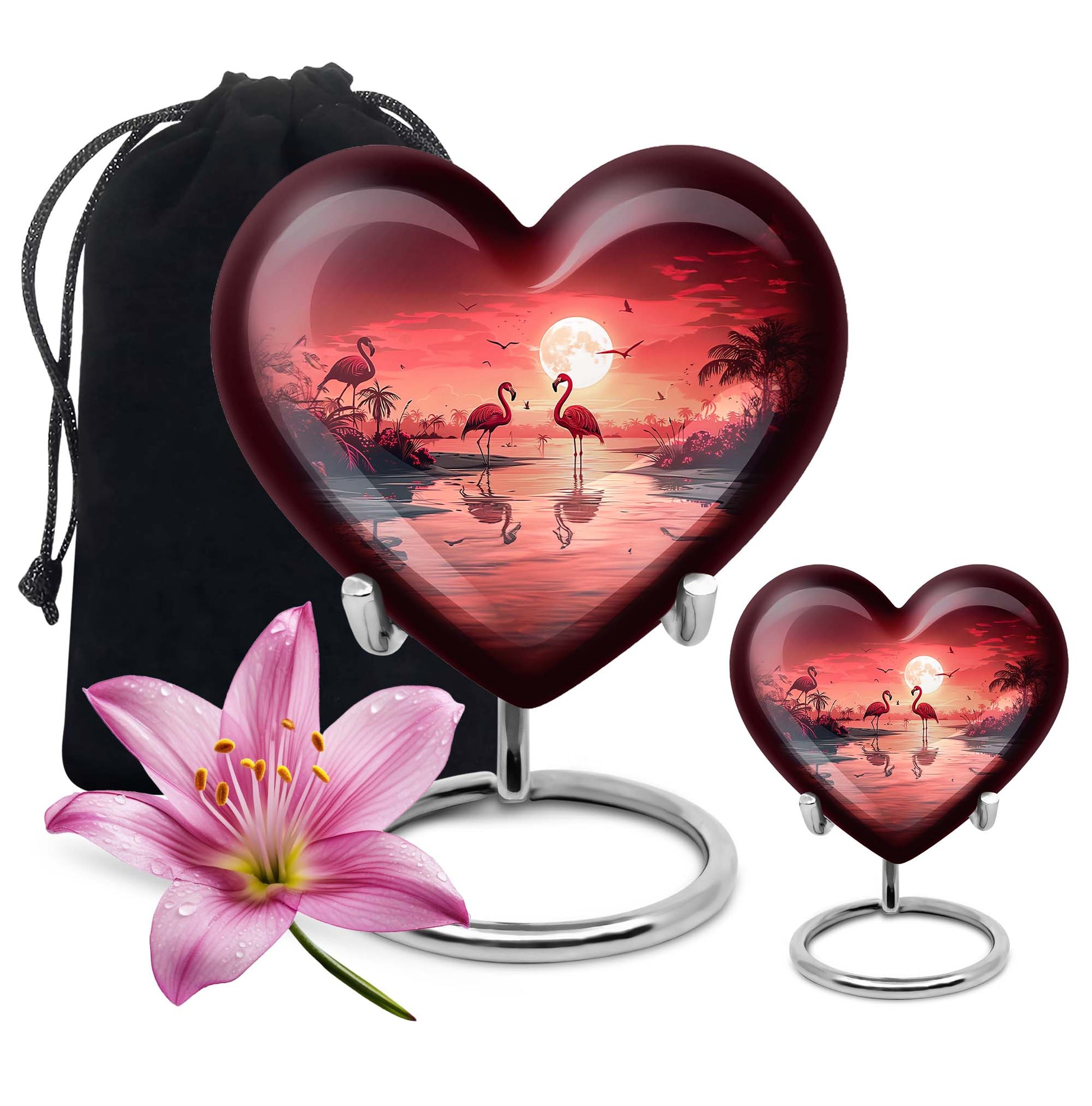 Flamingo Theme Large Urn With 1 Keepsake Urn