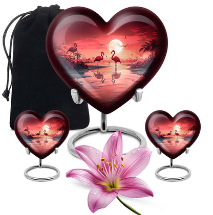 Flamingo Theme Large Urn With 2 Keepsake Urn