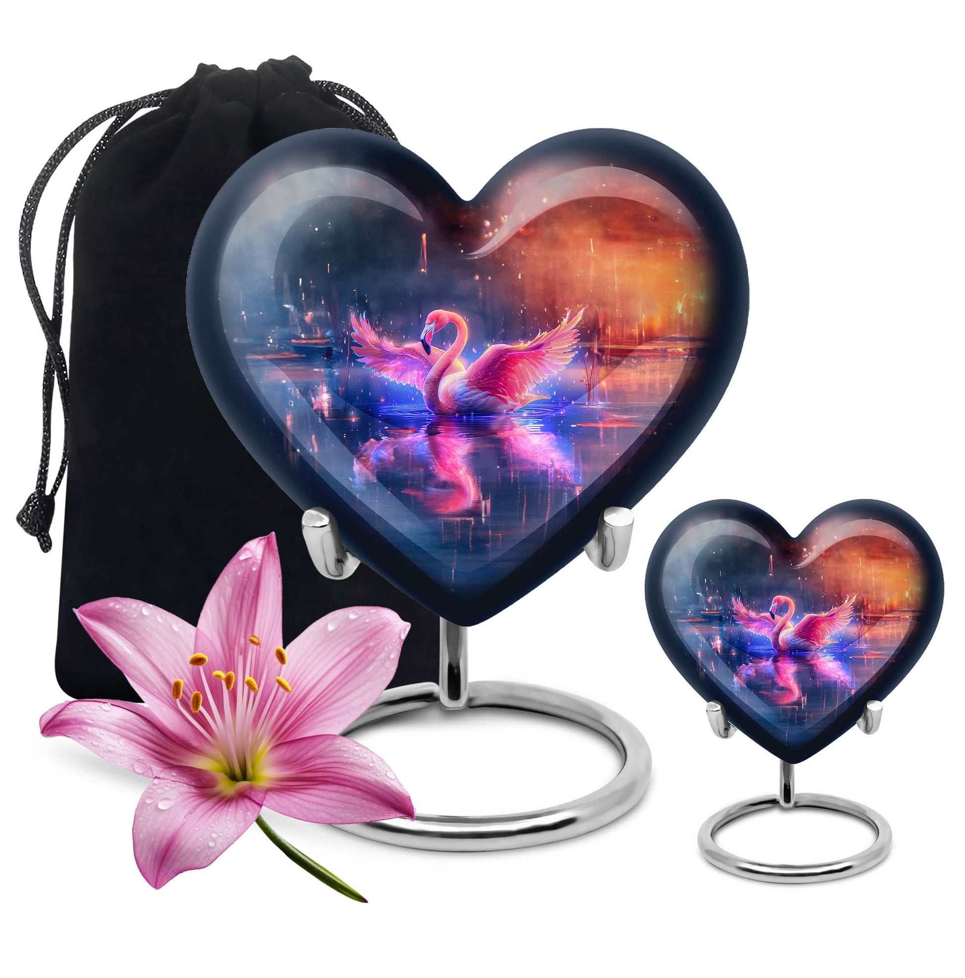 Flamingo Theme Large Urn With 1 Keepsake Urn