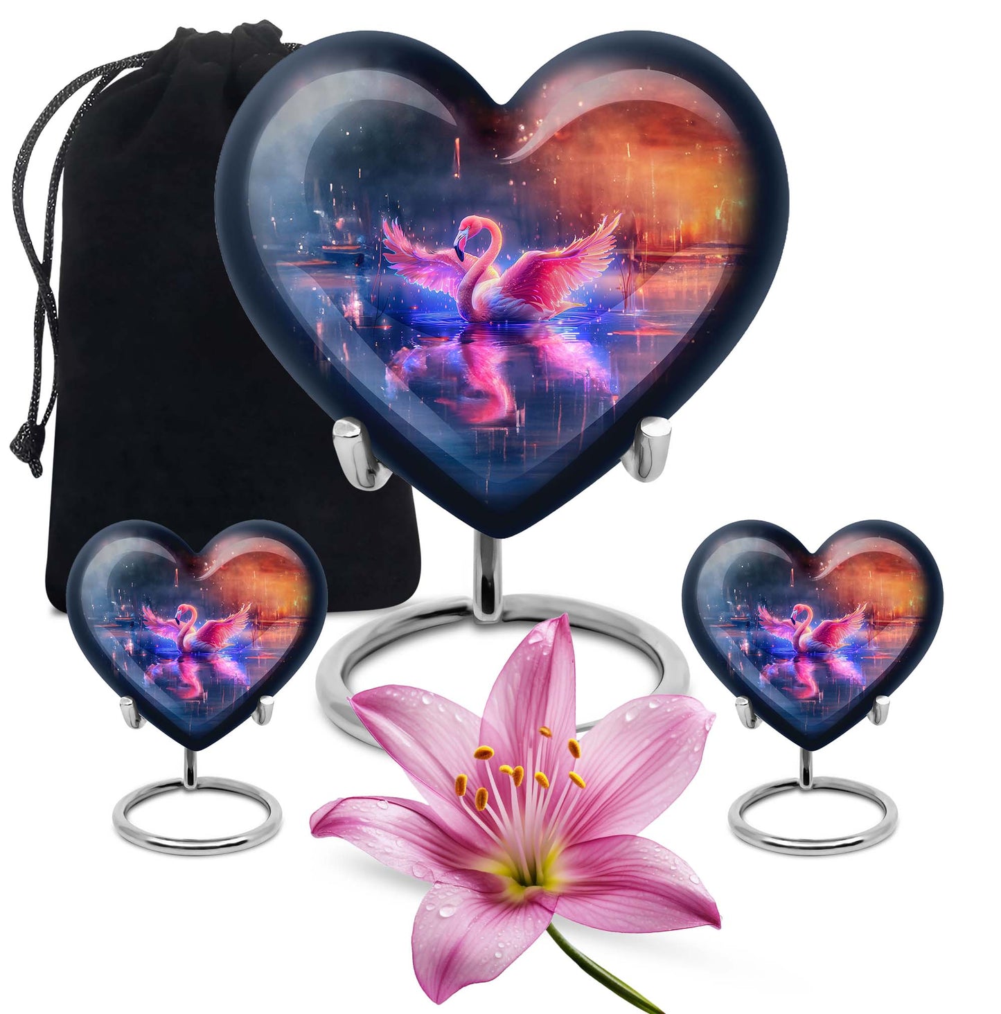 Flamingo Theme Large Urn With 2 Keepsake Urn