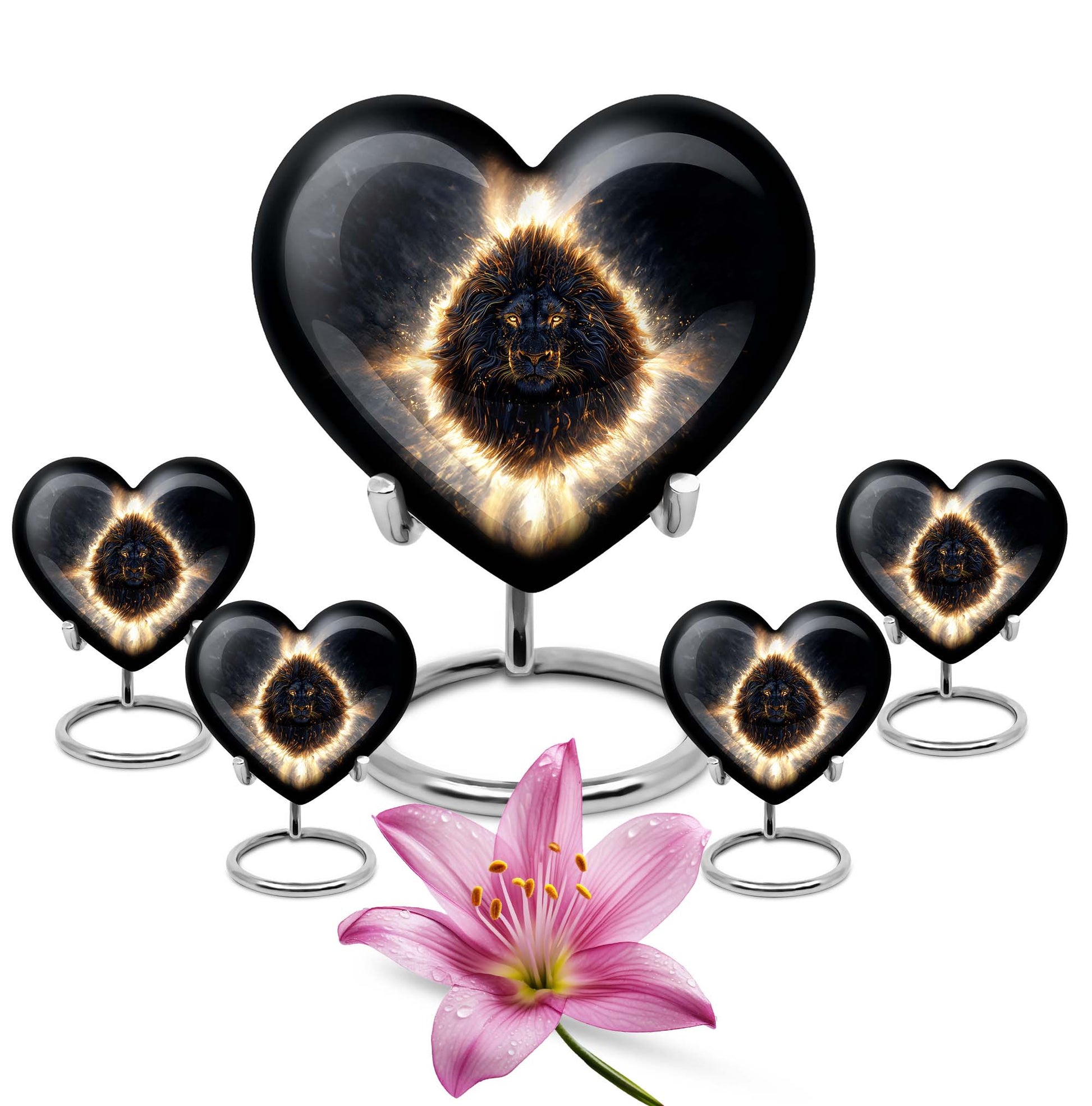 Lion Theme Large Urn With 4 Keepsake Urn