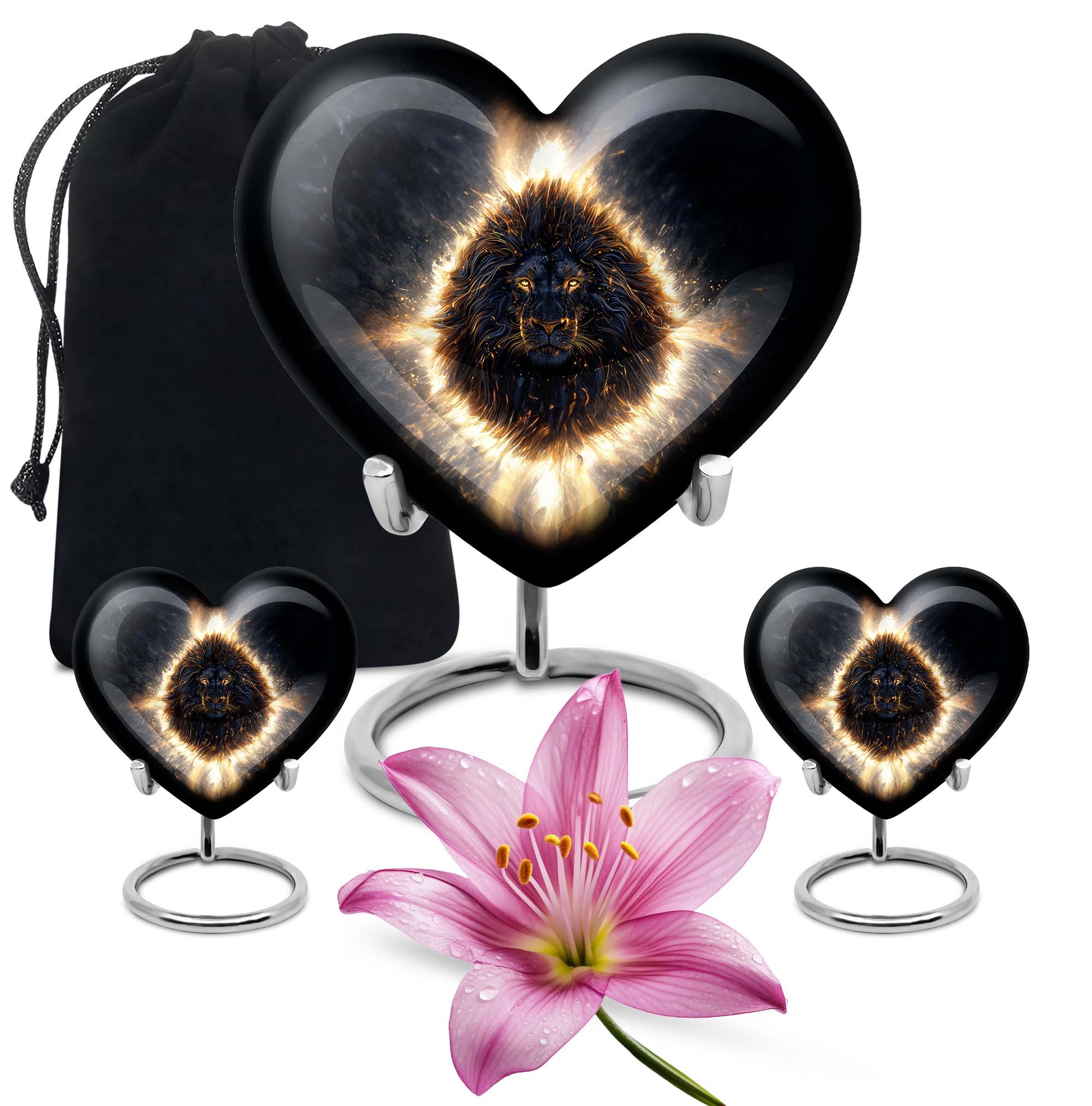 Lion Theme Large Urn With 2 Keepsake Urn