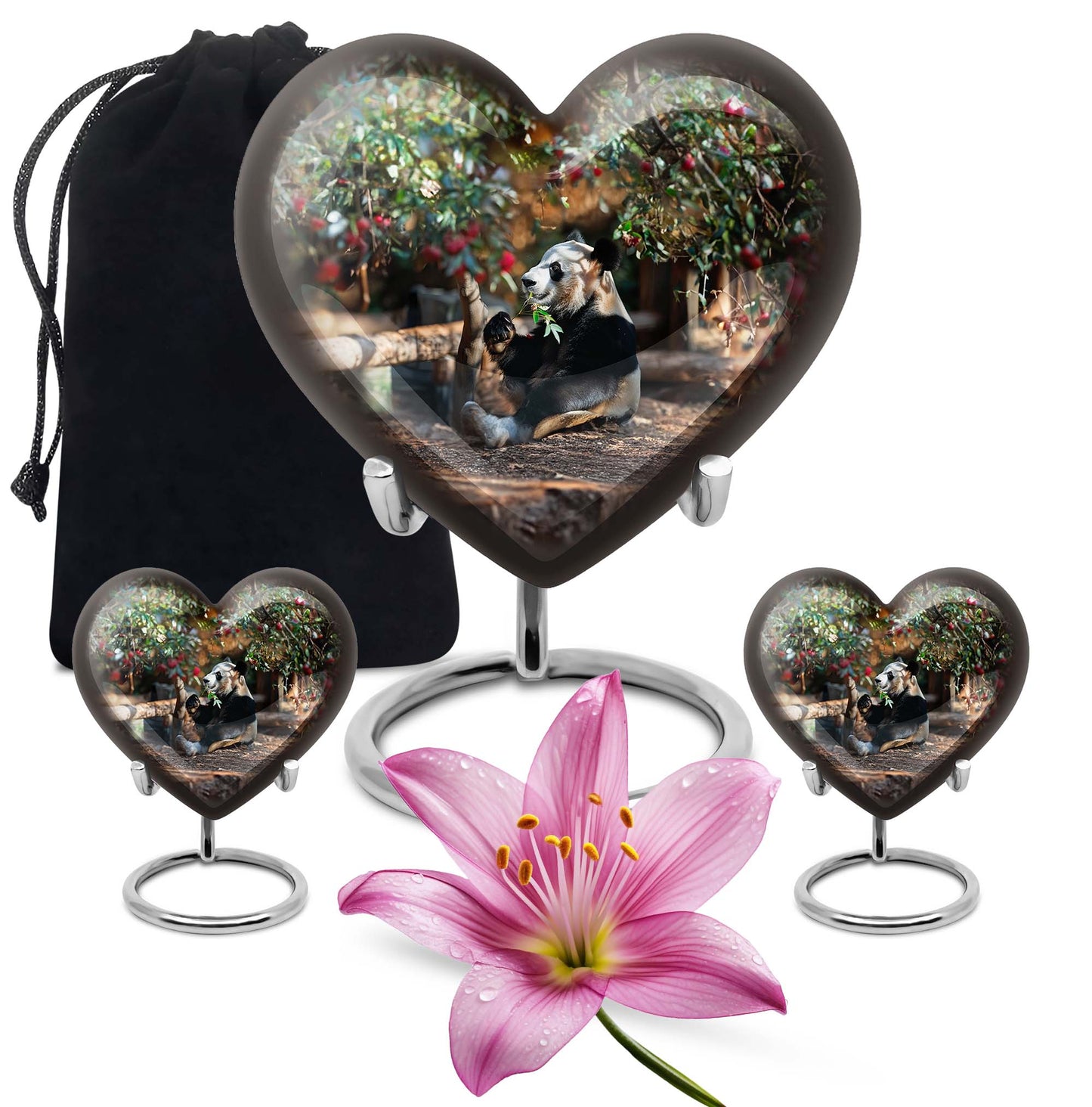 Panda Theme Large Urn With 2 Keepsake Urn