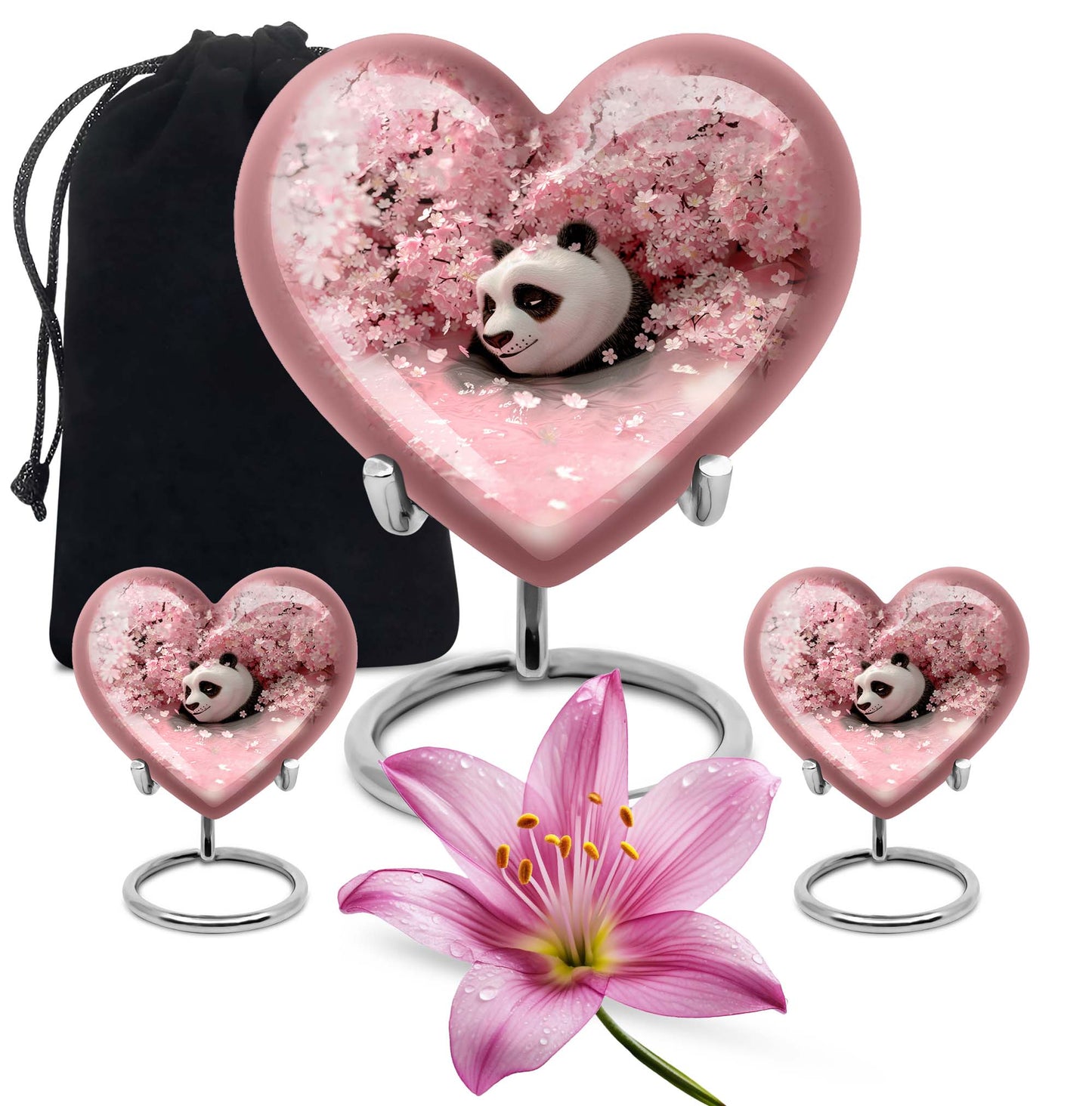 Panda Theme Large Urn With 2 Keepsake Urn