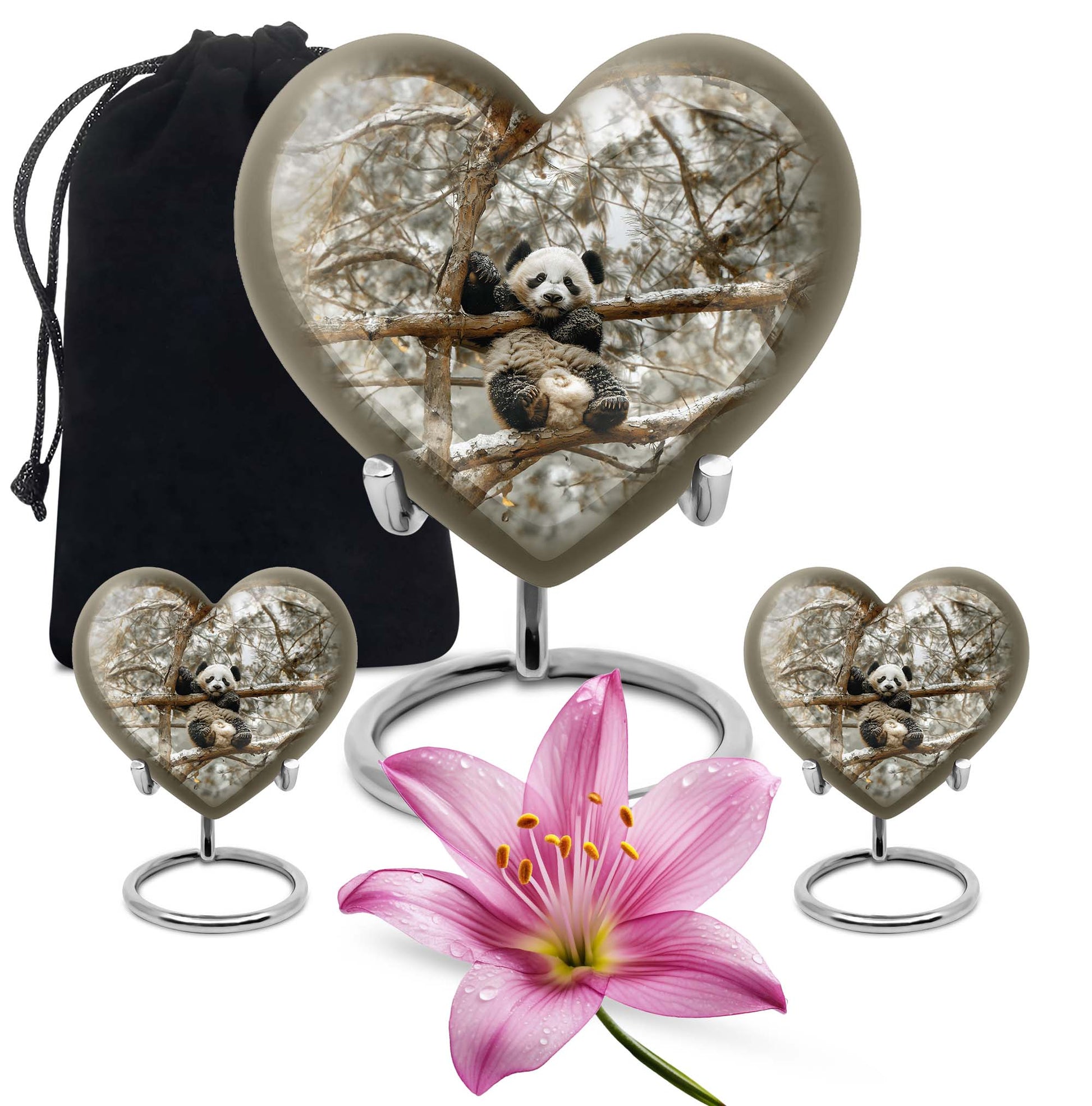 Panda Theme Large Urn With 2 Keepsake Urn