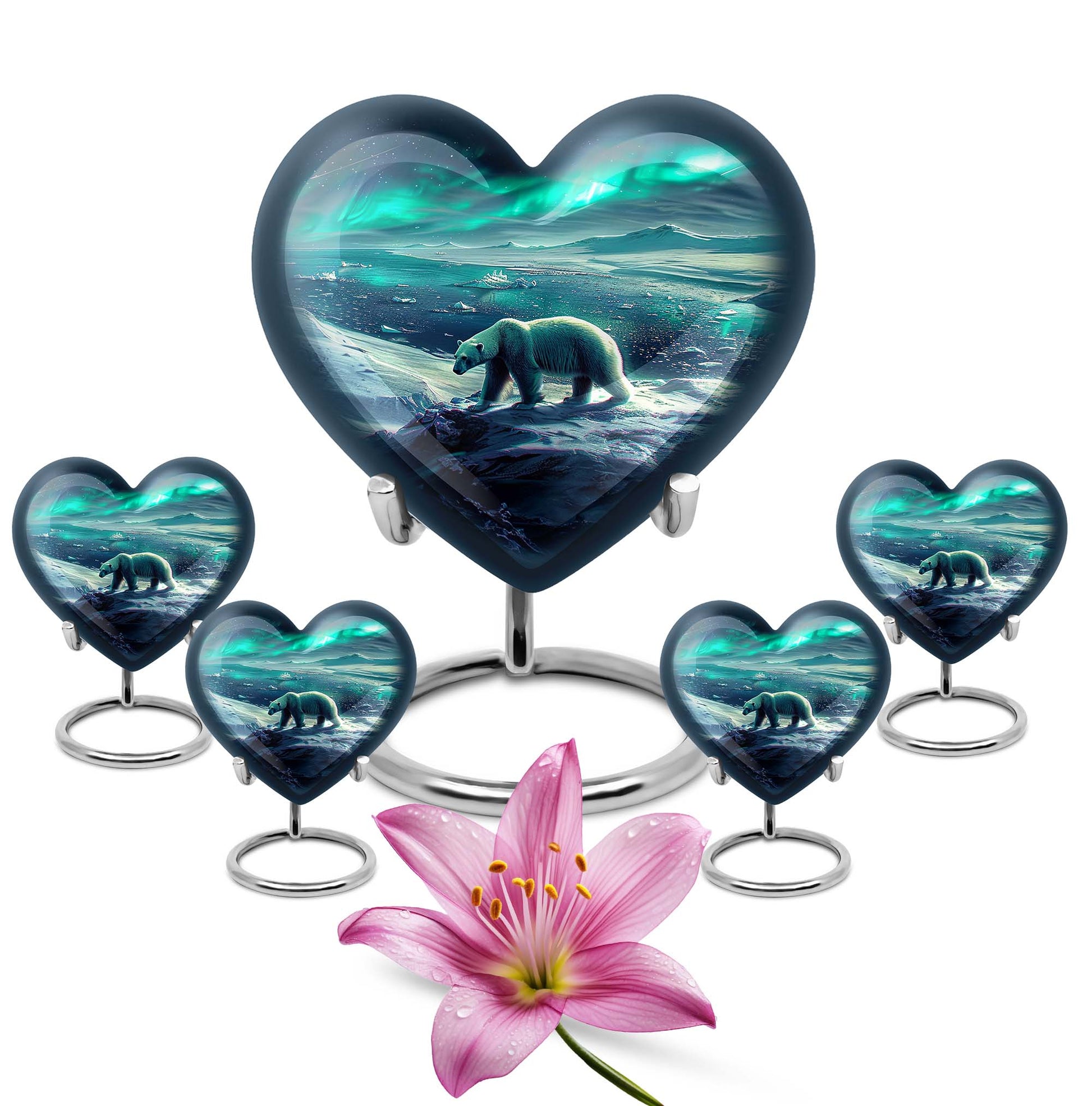 Polar Bear Theme Large Urn With 4 Keepsake Urn