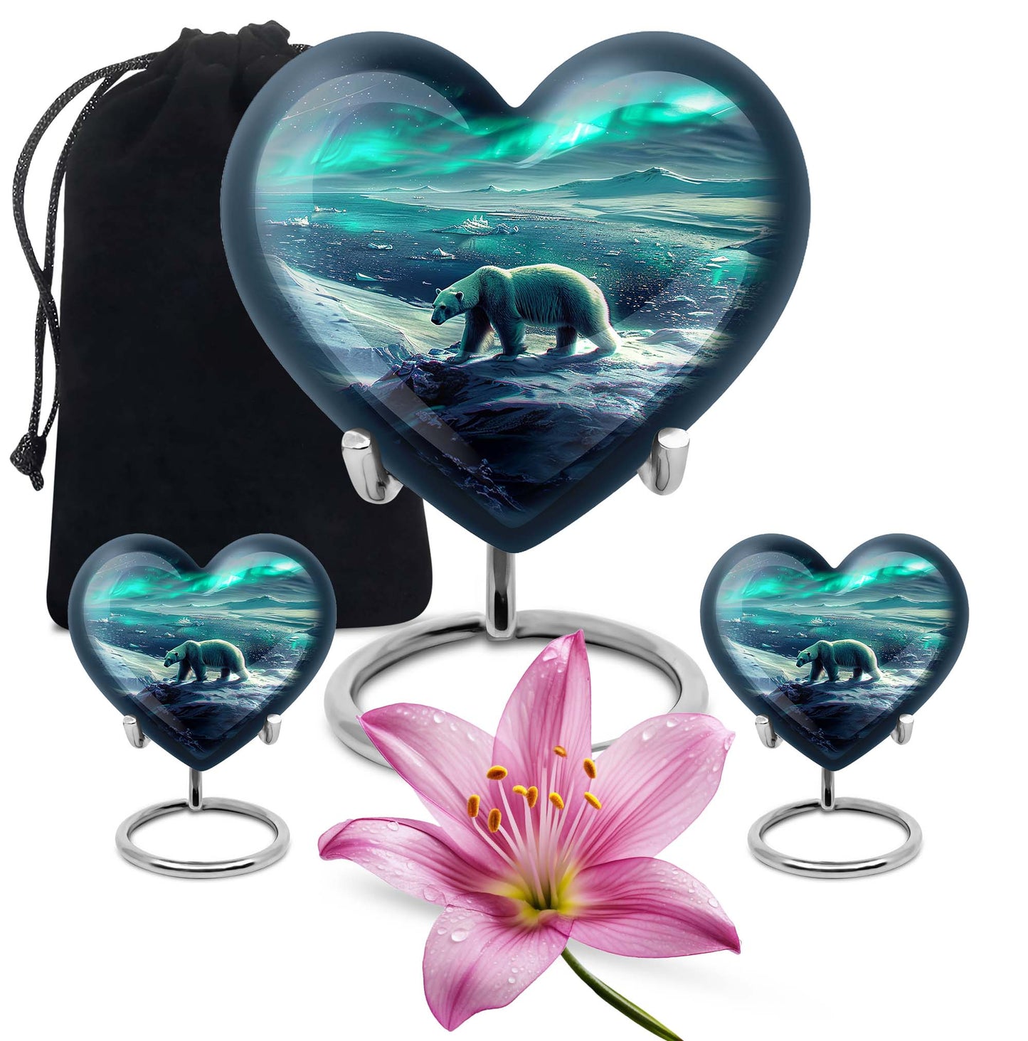 Polar Bear Theme Large Urn With 2 Keepsake Urn