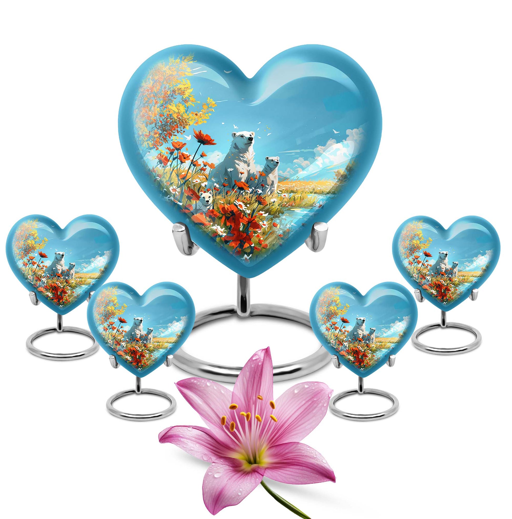 Polar Bear Theme Large Urn With 4 Keepsake Urn