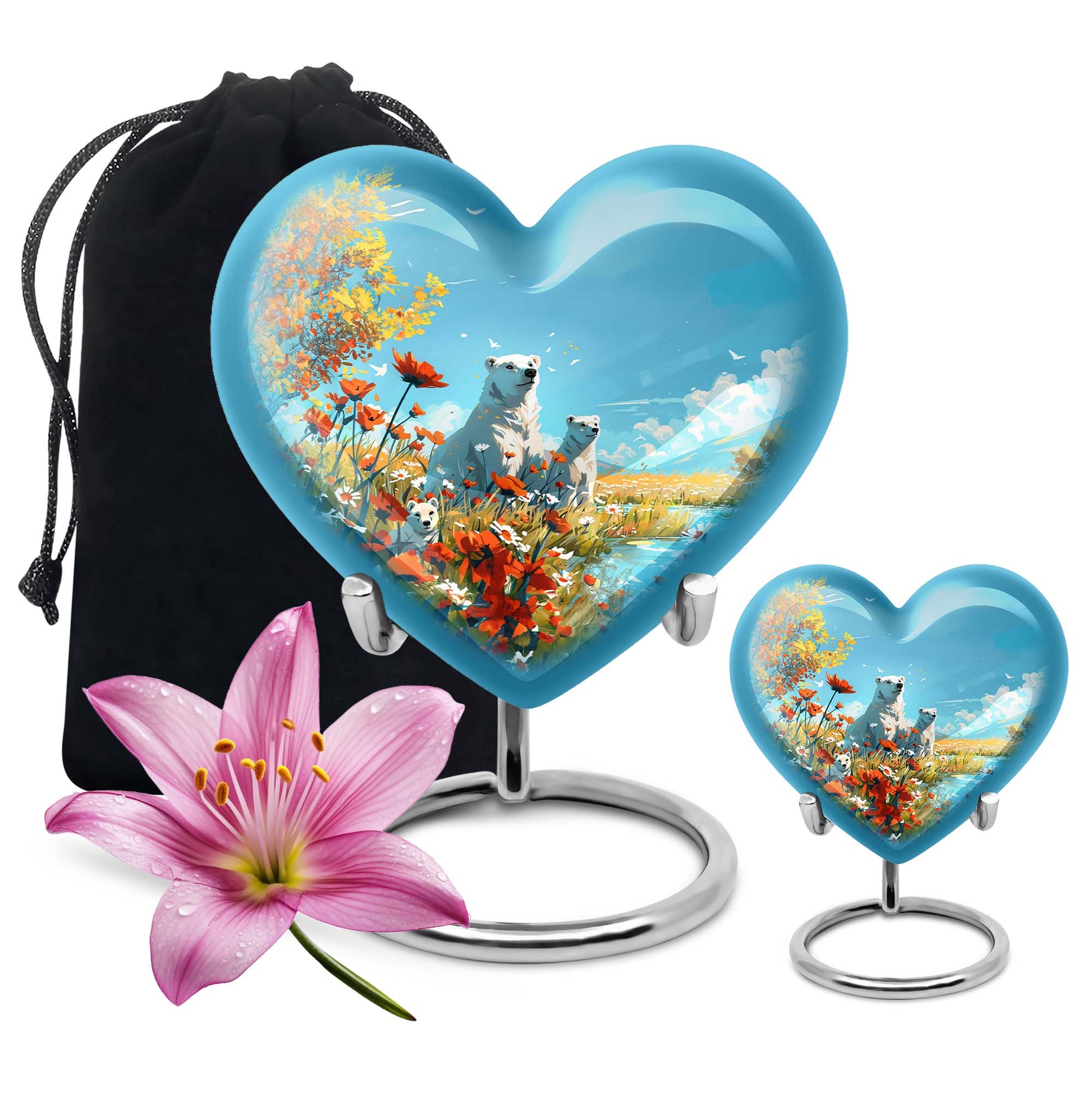 Polar Bear Theme Large Urn With 1 Keepsake Urn