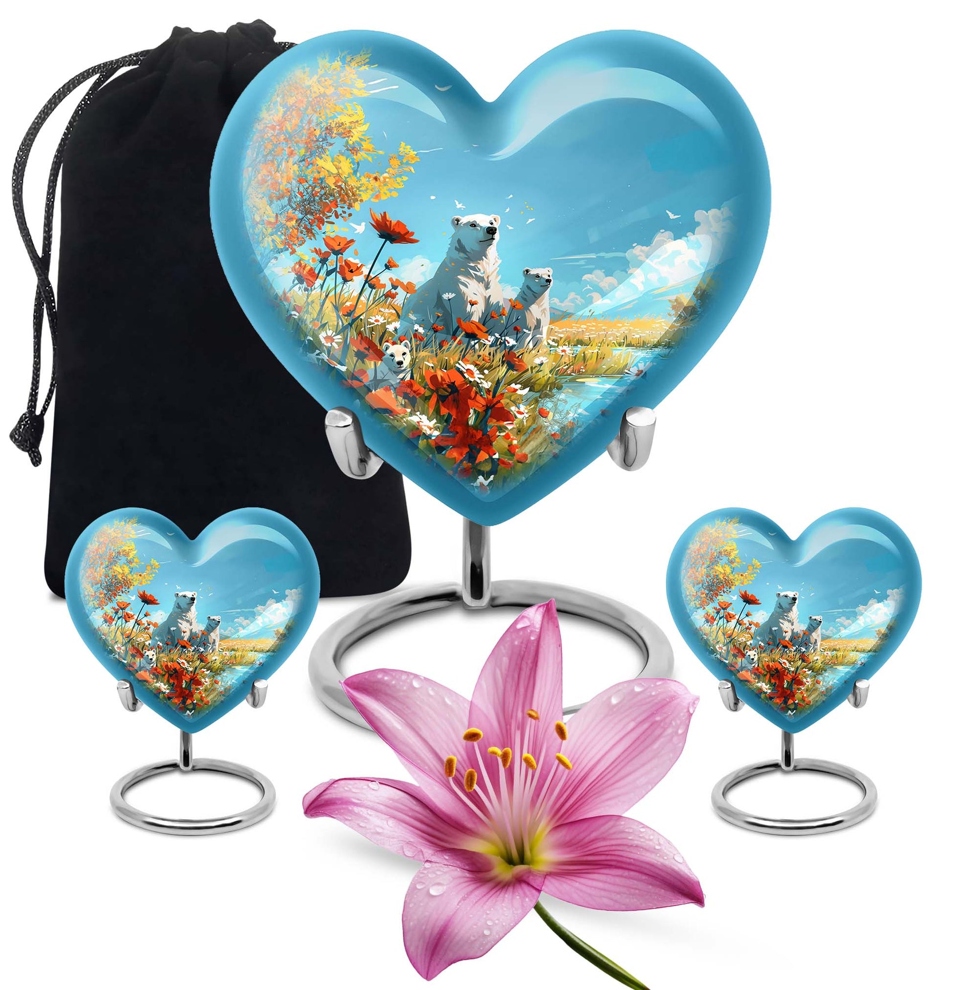 Polar Bear Theme Large Urn With 2 Keepsake Urn