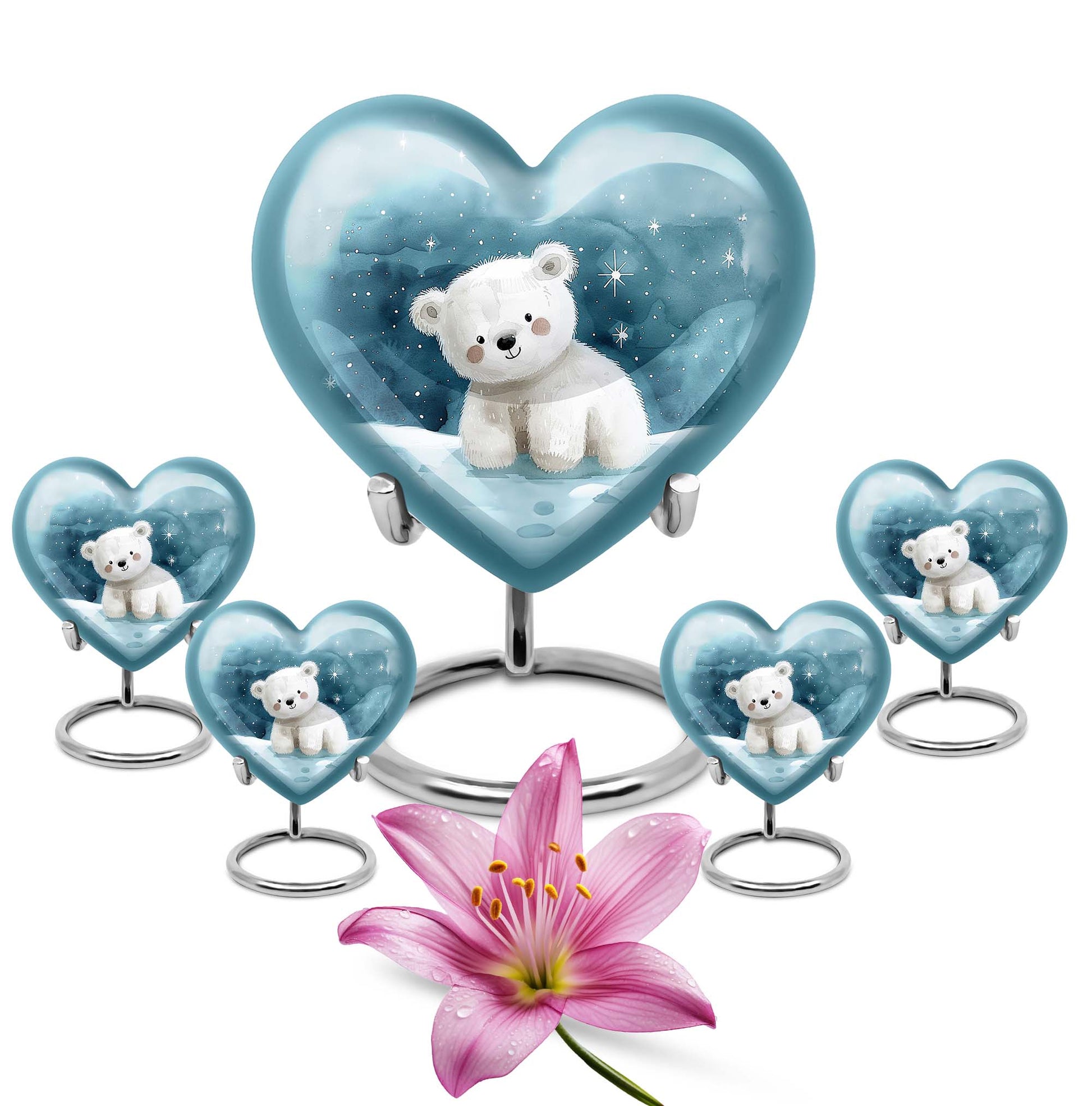 Polar Bear Theme Large Urn With 4 Keepsake Urn