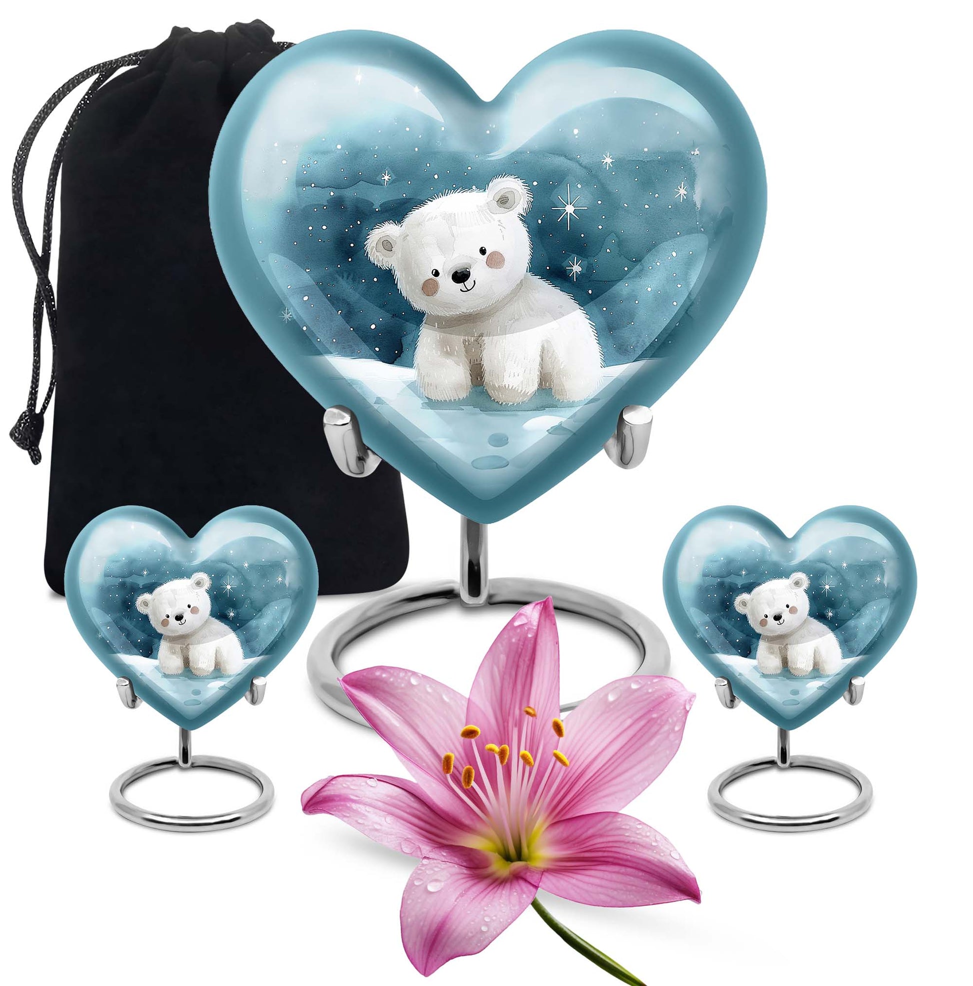 Polar Bear Theme Large Urn With 2 Keepsake Urn