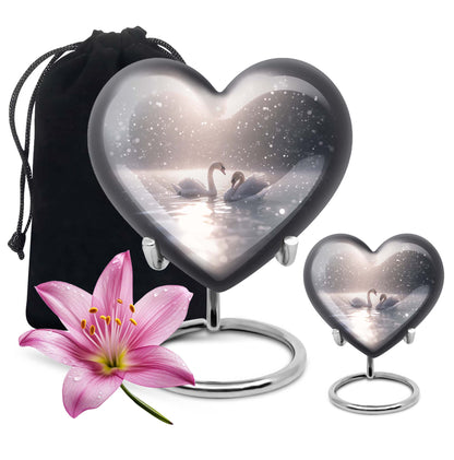 Swan Theme Large Urn With 1 Keepsake Urn
