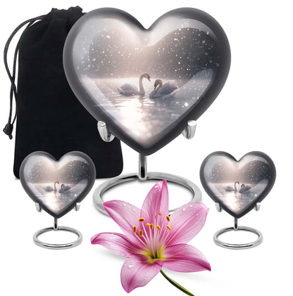Swan Theme Large Urn With 2 Keepsake Urn