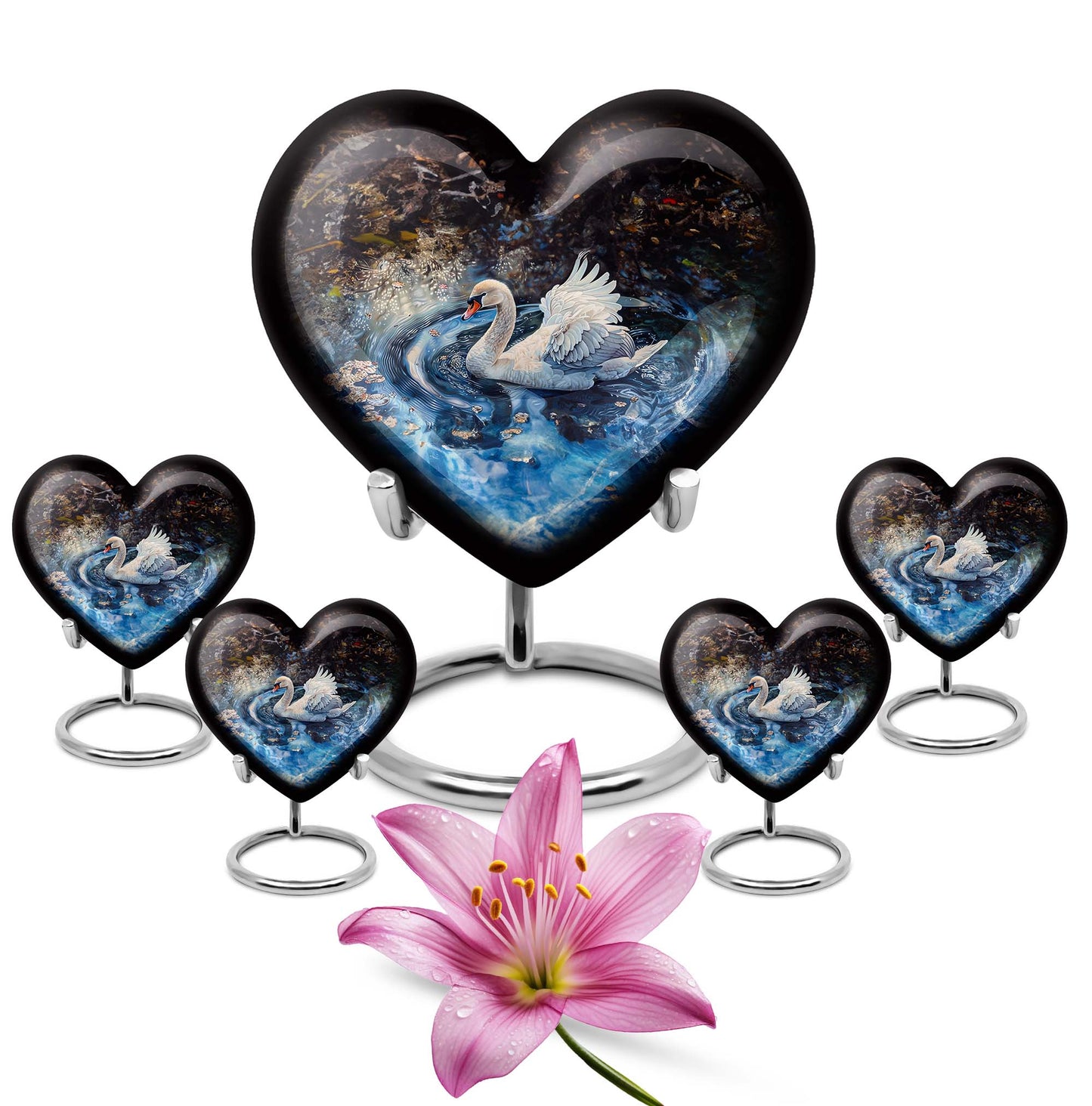 Swan Theme Large Urn With 4 Keepsake Urn