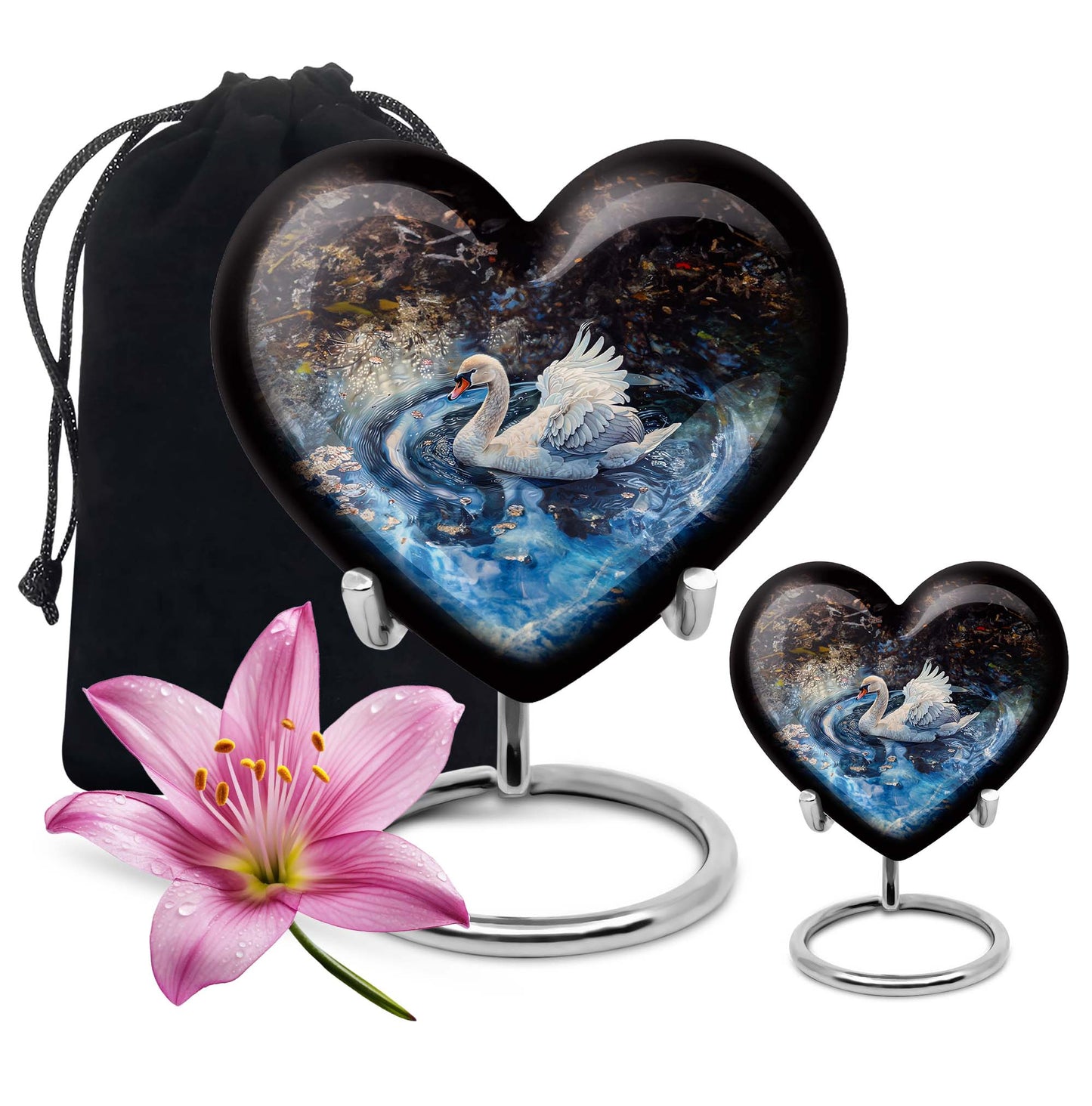 Swan Theme Large Urn With 1 Keepsake Urn