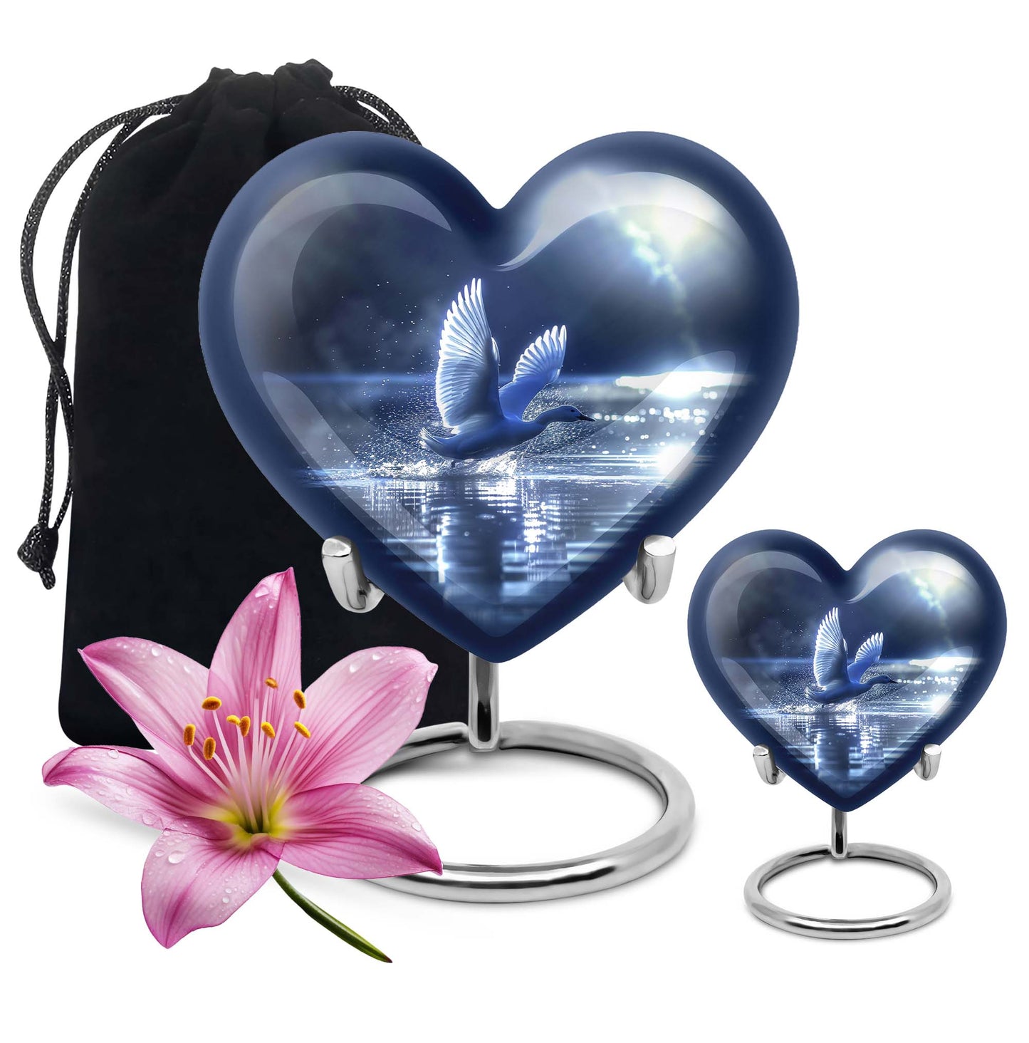 Swan Theme Large Urn With 1 Keepsake Urn