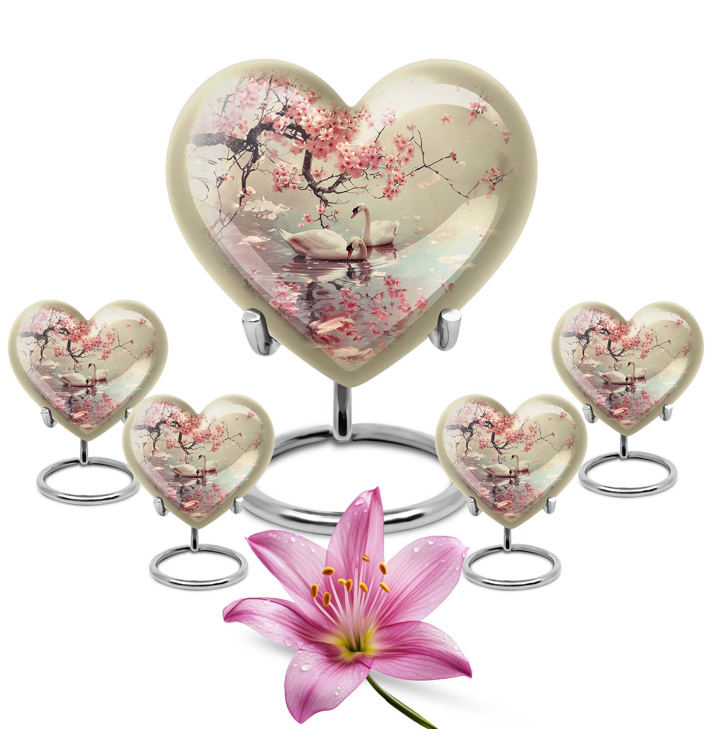 Swan Theme Large Urn With 4 Keepsake Urn
