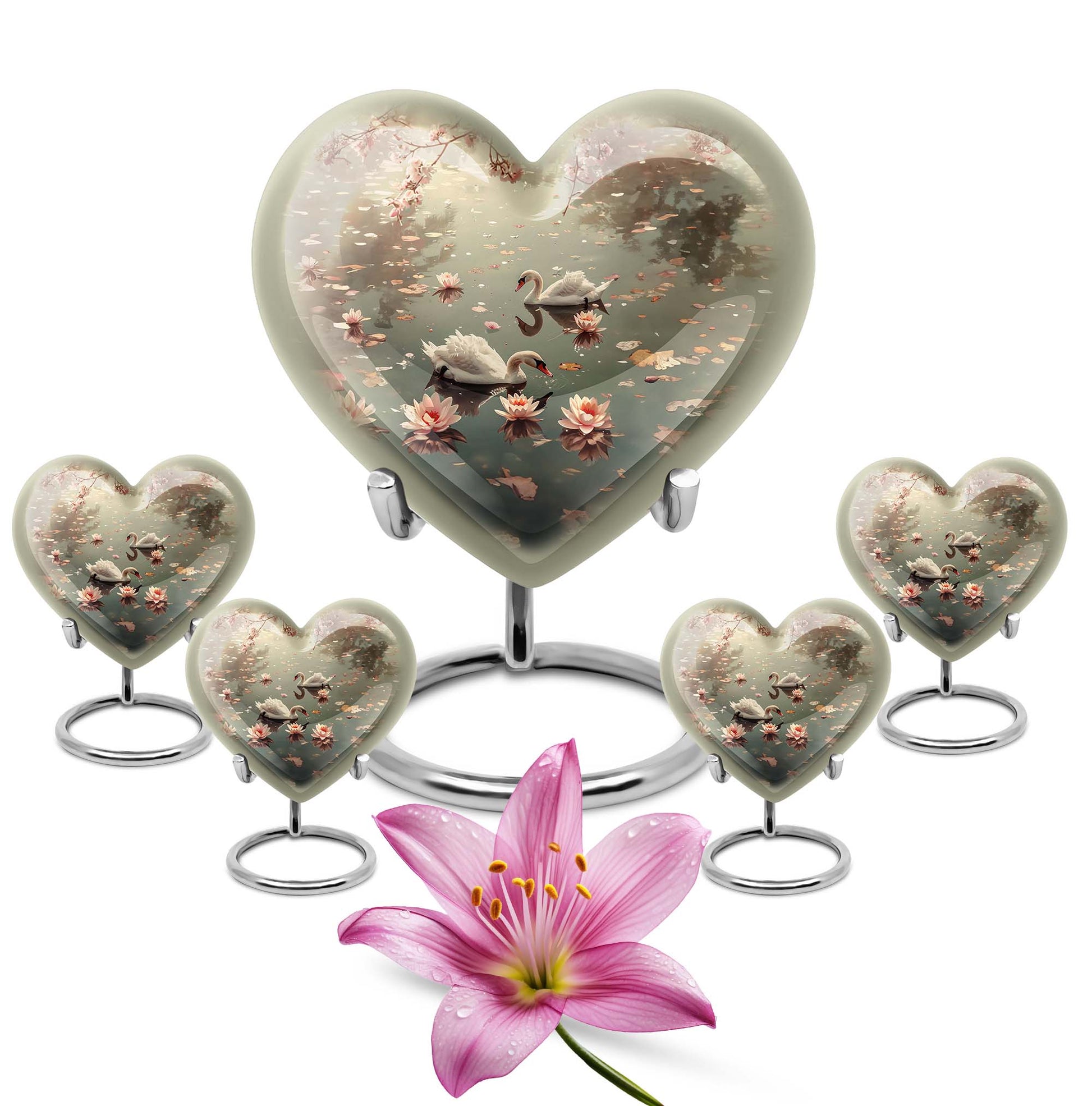 Swan Theme Large Urn With 4 Keepsake Urn