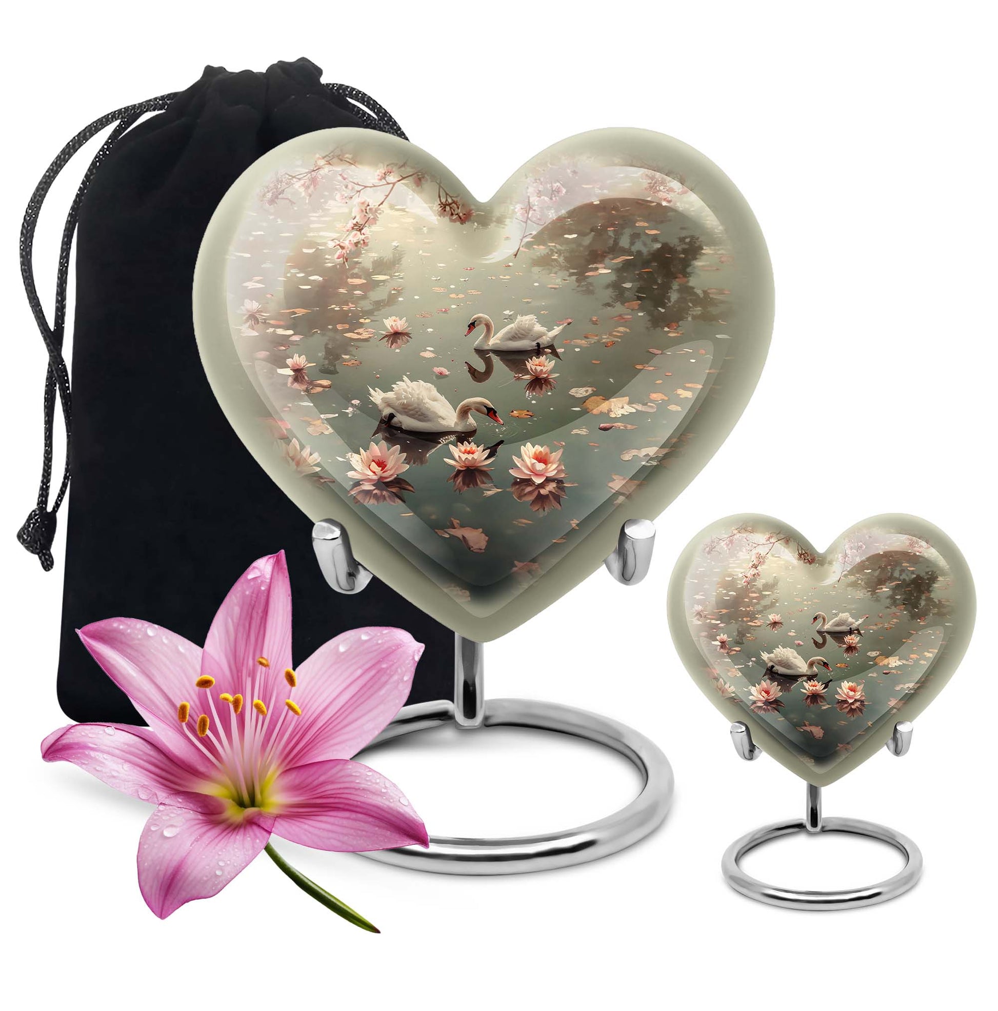 Swan Theme Large Urn With 1 Keepsake Urn