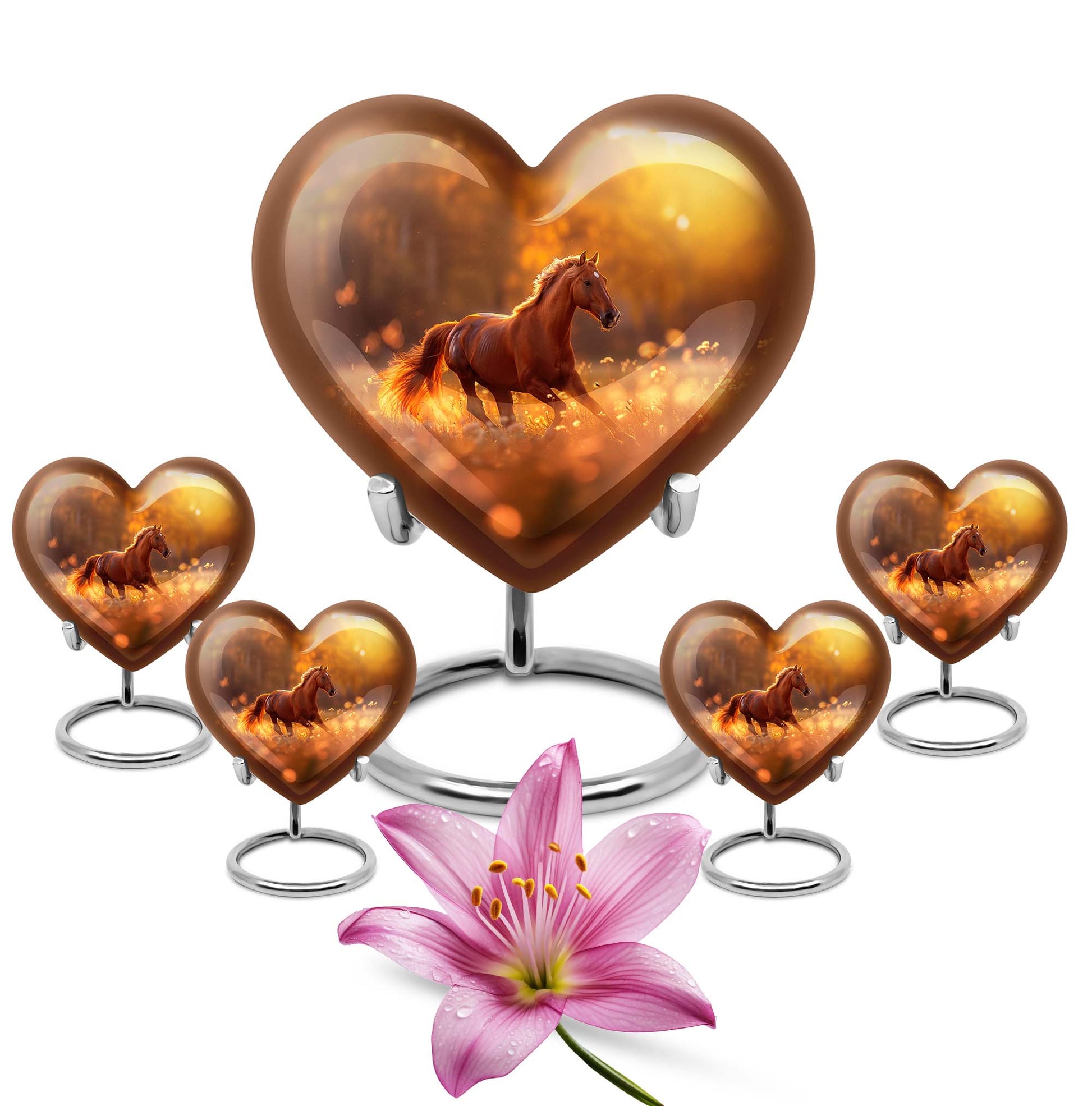 Runing Horse Theme Large Urn With 4 Keepsake Urn