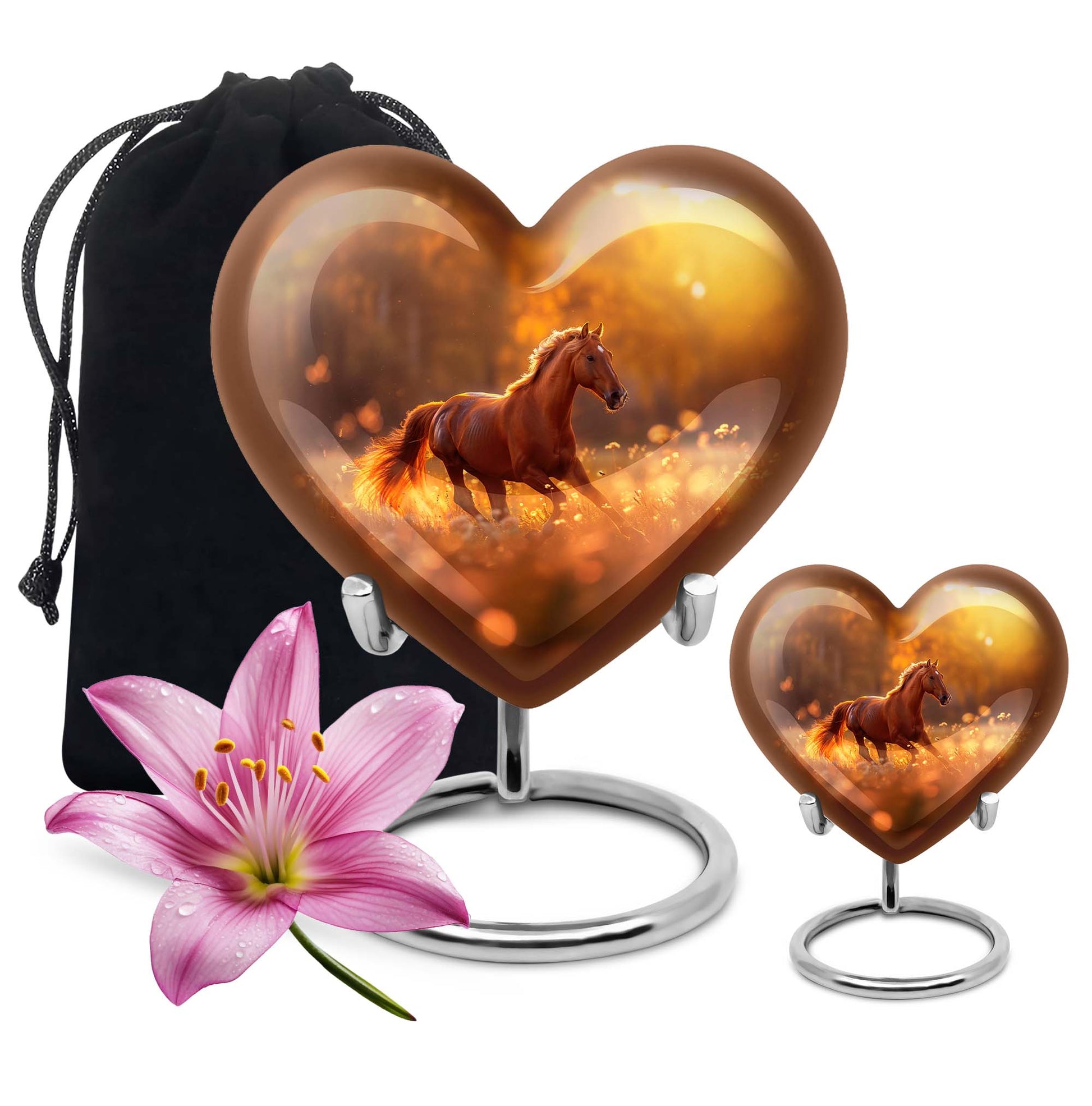 Runing Horse Theme Large Urn With 1 Keepsake Urn