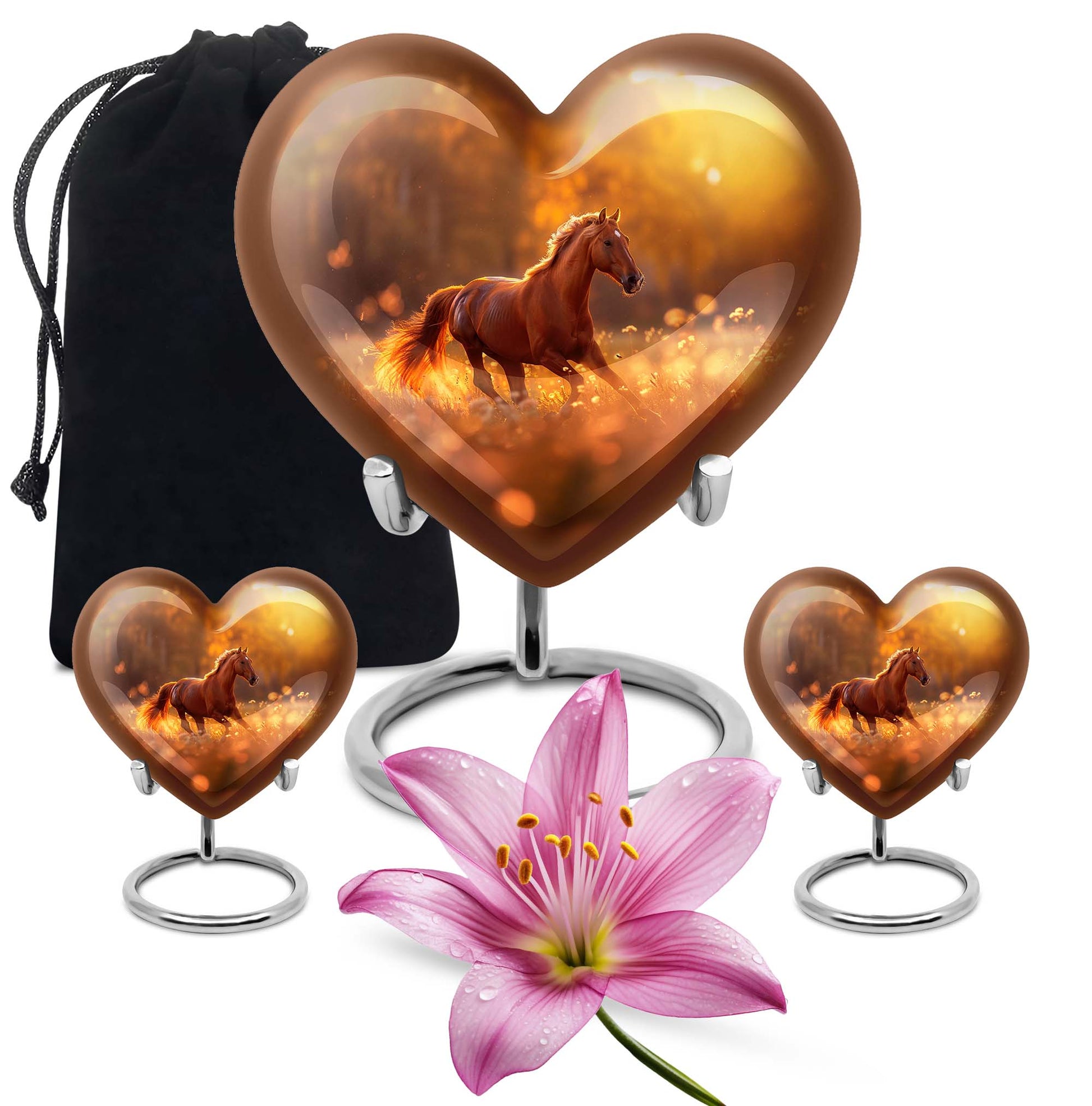 Runing Horse Theme Large Urn With 2 Keepsake Urn