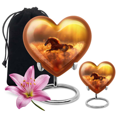 Runing Horse Theme Large Urn With 1 Keepsake Urn