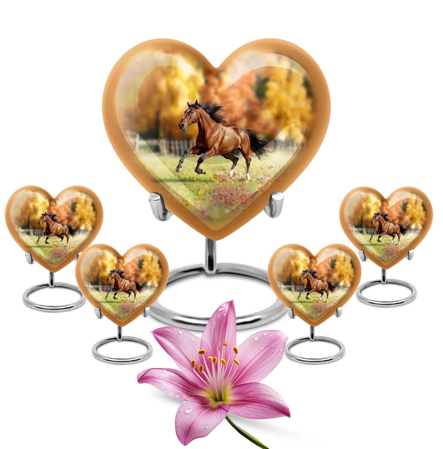 Runing Horse Theme Large Urn With 4 Keepsake Urn