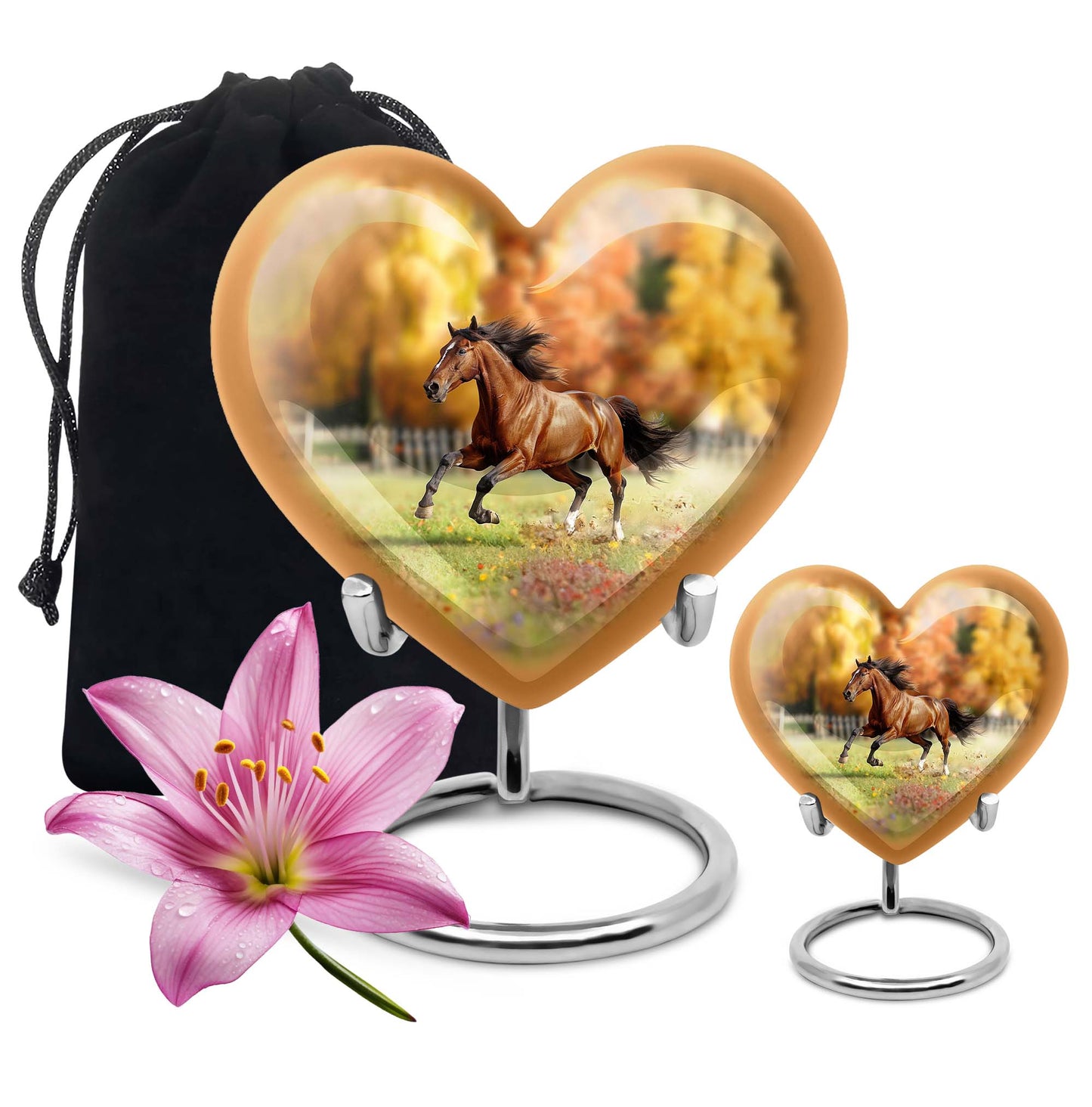 Runing Horse Theme Large Urn With 1 Keepsake Urn