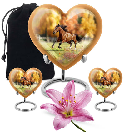 Runing Horse Theme Large Urn With 2 Keepsake Urn
