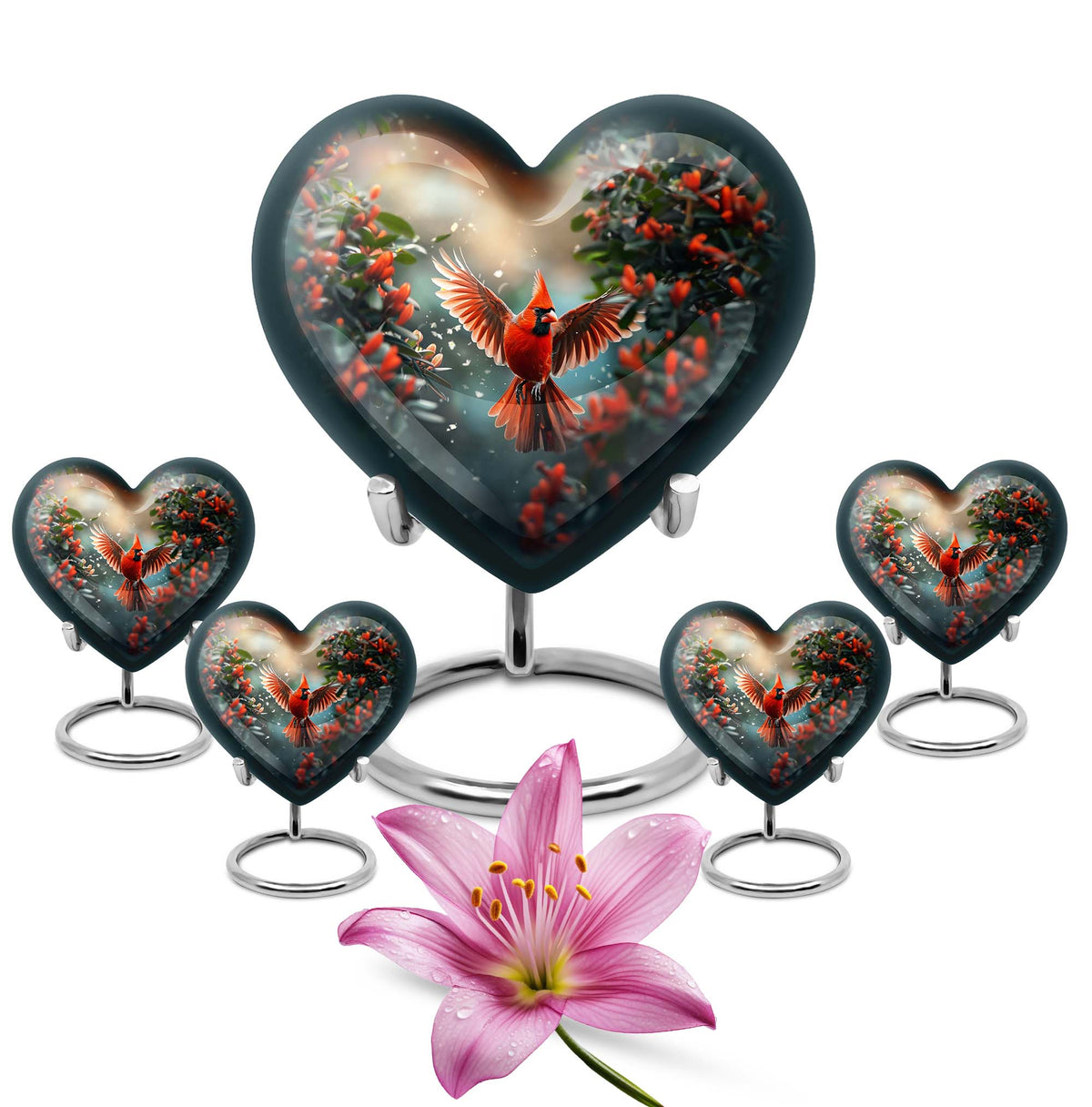 Cardinal Theme Large Urn With 4 Keepsake Urn