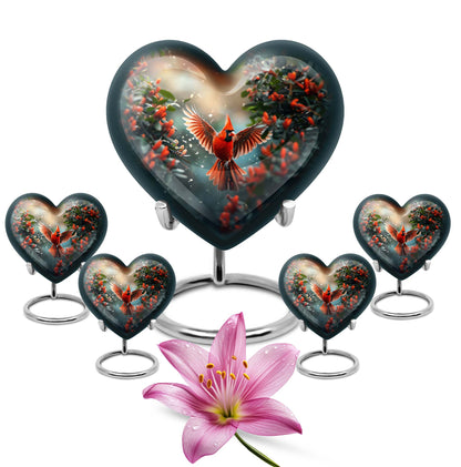 Cardinal Theme Large Urn With 4 Keepsake Urn