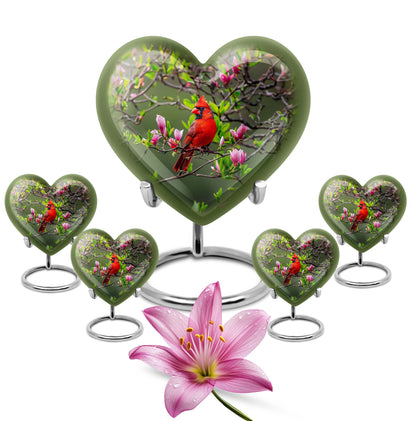 Cardinal Theme Large Urn With 4 Keepsake Urn