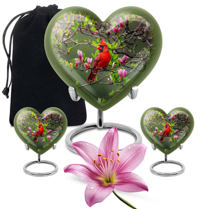 Cardinal Theme Large Urn With 2 Keepsake Urn