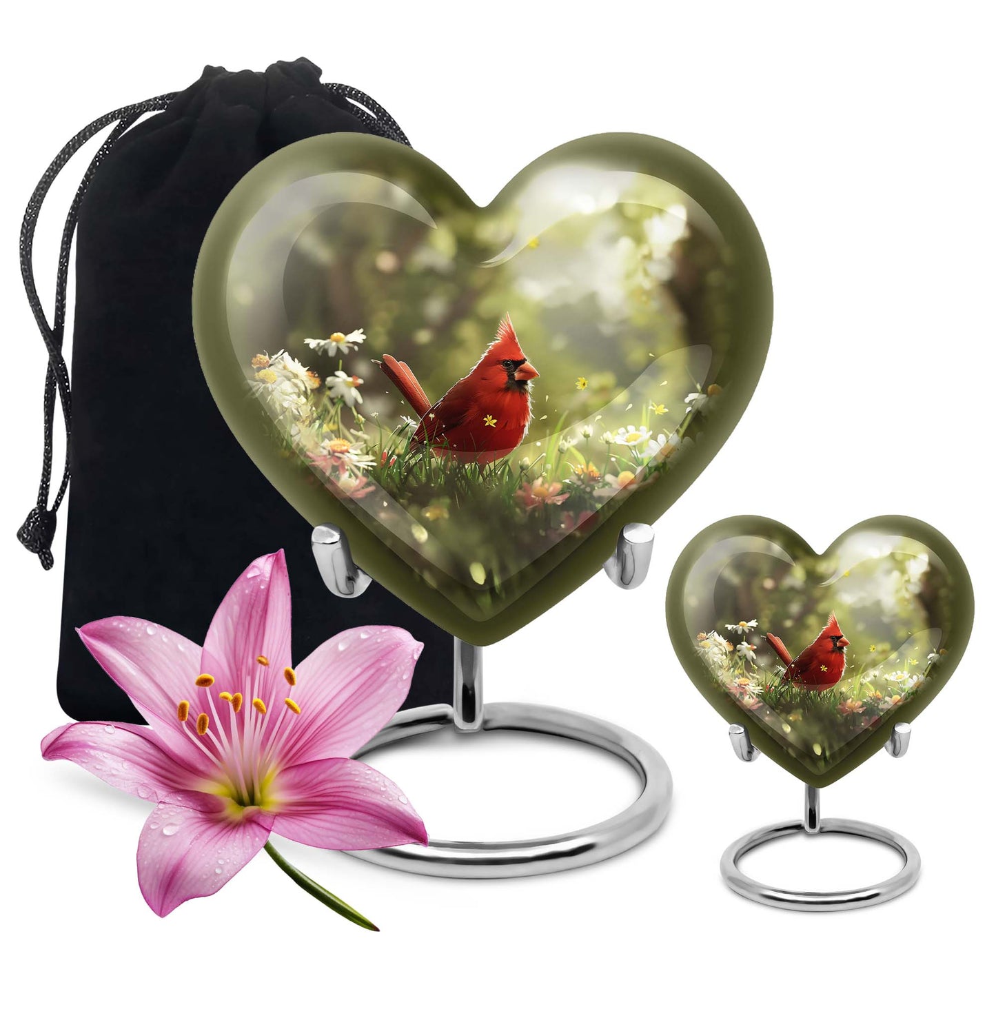 Cardinal Theme Large Urn With 1 Keepsake Urn