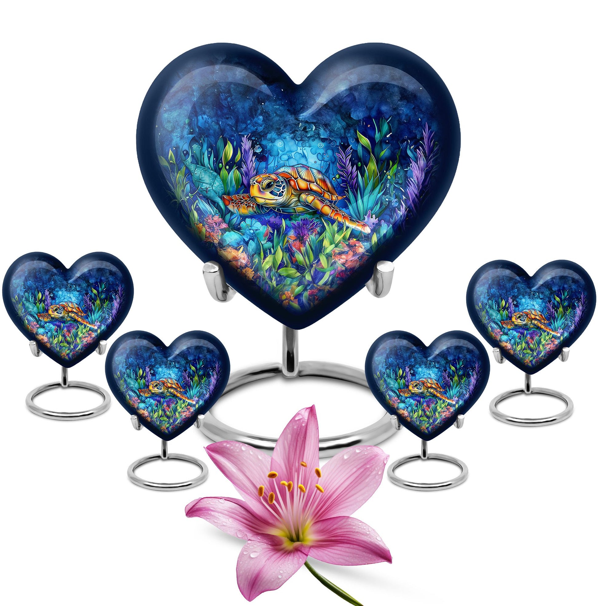 Turtle Theme Large Urn With 4 Keepsake Urn