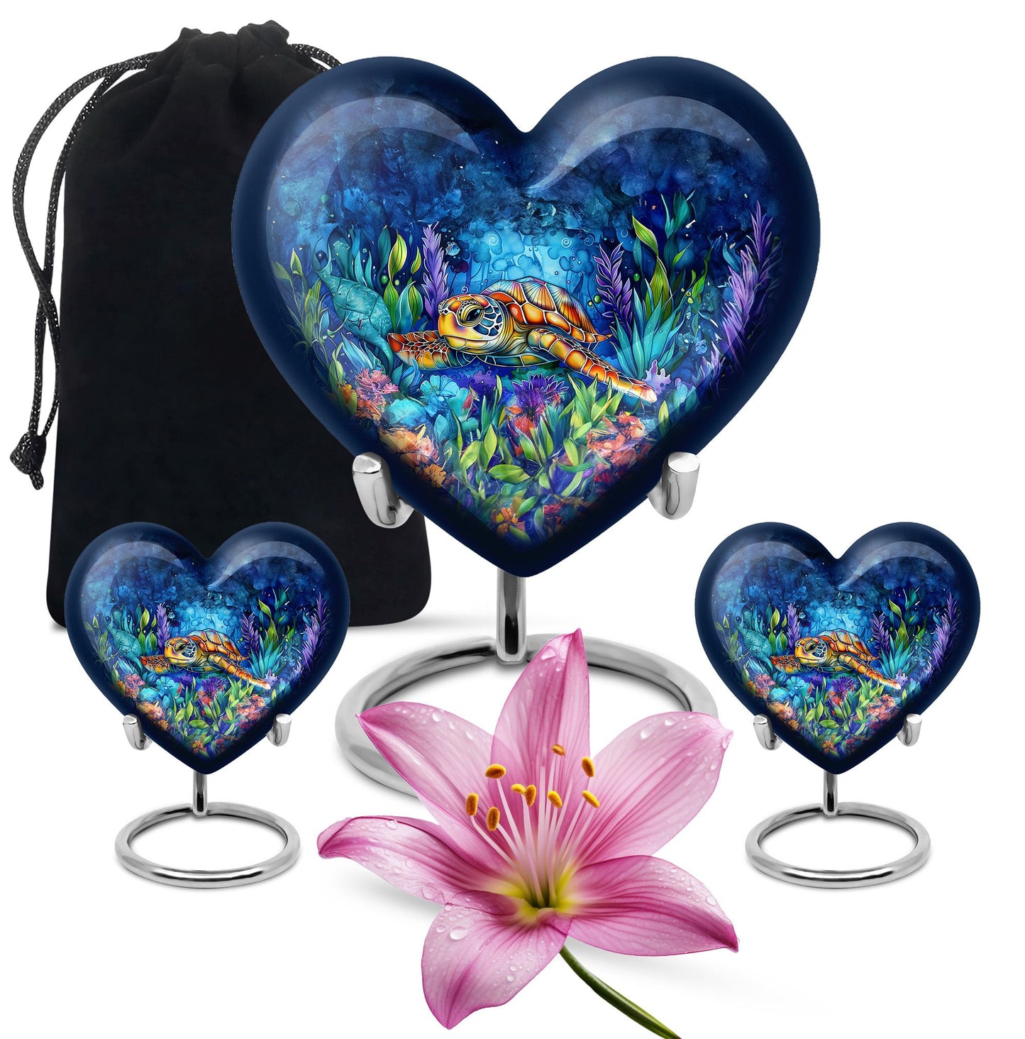 Turtle Theme Large Urn With 2 Keepsake Urn