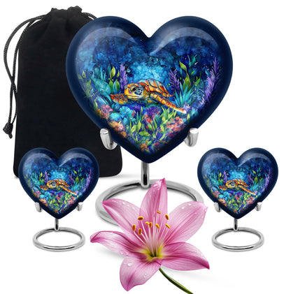 Turtle Theme Large Urn With 2 Keepsake Urn