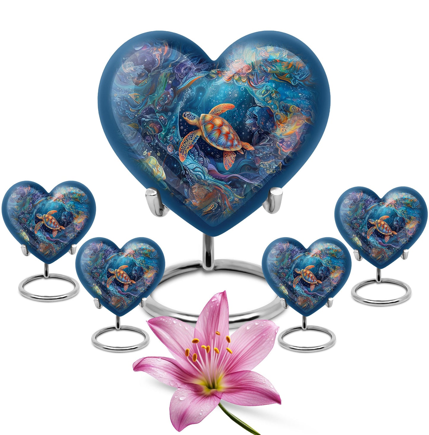 Turtle Theme Large Urn With 4 Keepsake Urn