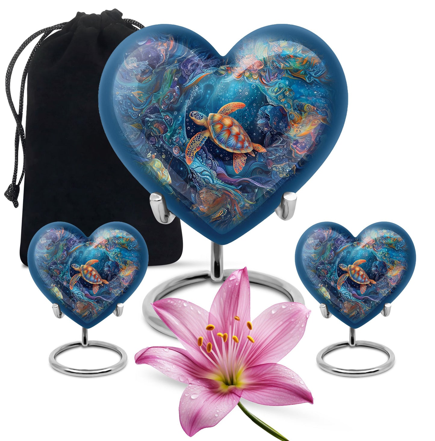 Turtle Theme Large Urn With 2 Keepsake Urn