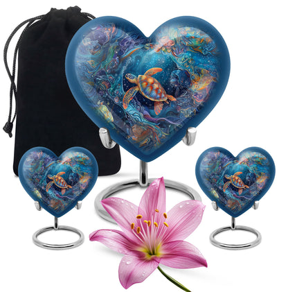 Turtle Theme Large Urn With 2 Keepsake Urn