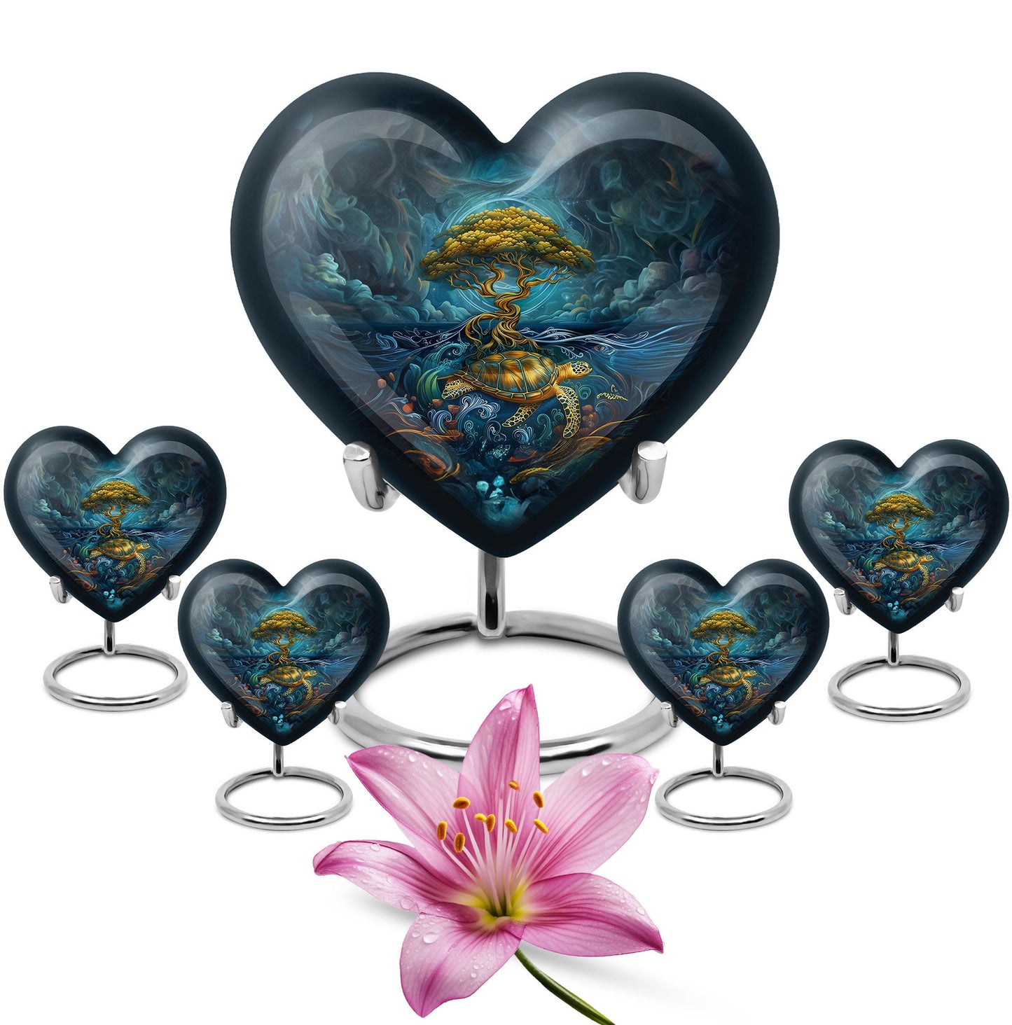 Turtle Theme Large Urn With 4 Keepsake Urn