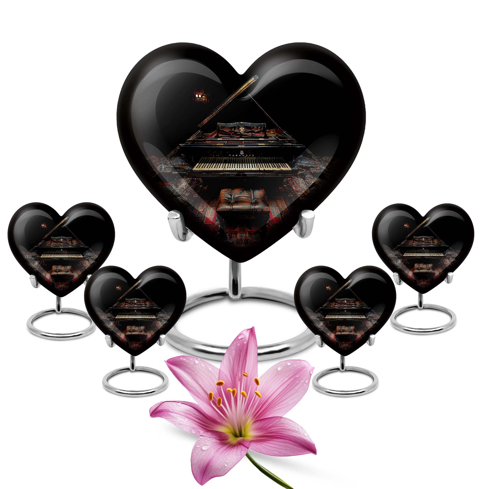 Piano Theme Large Urn With 4 Keepsake Urn