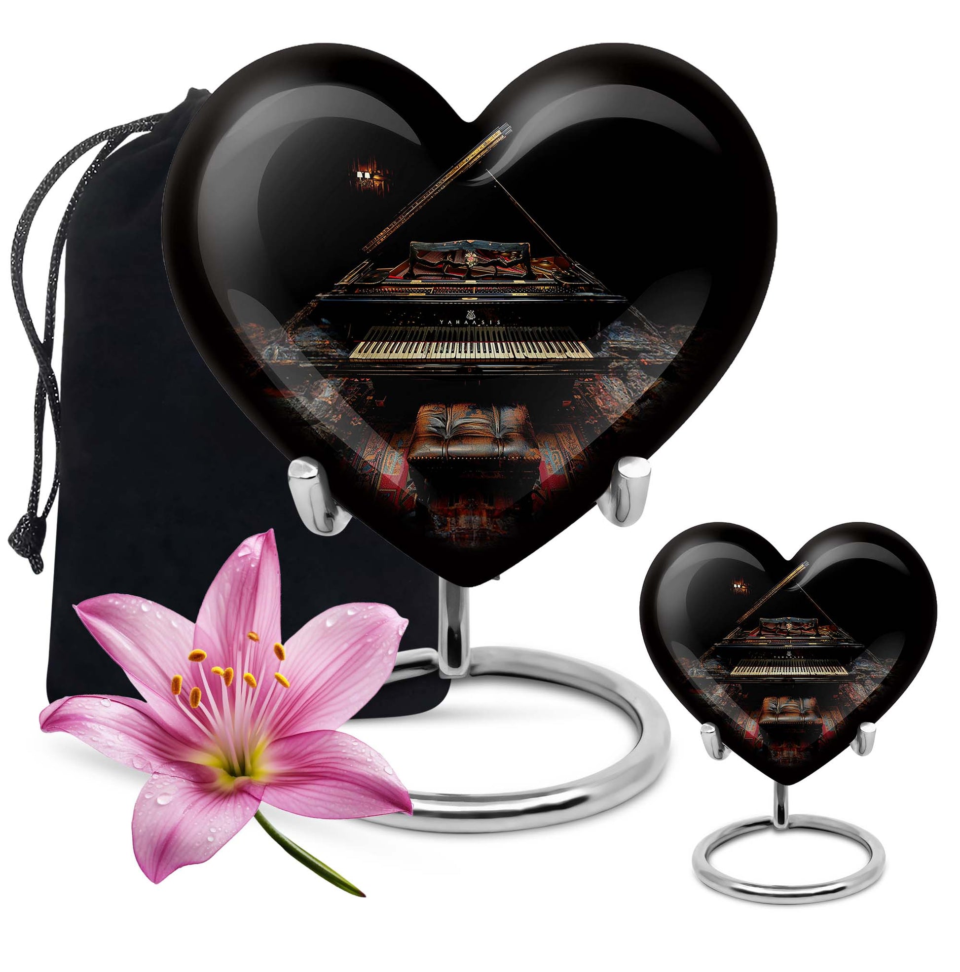 Piano Theme Large Urn With 1 Keepsake Urn