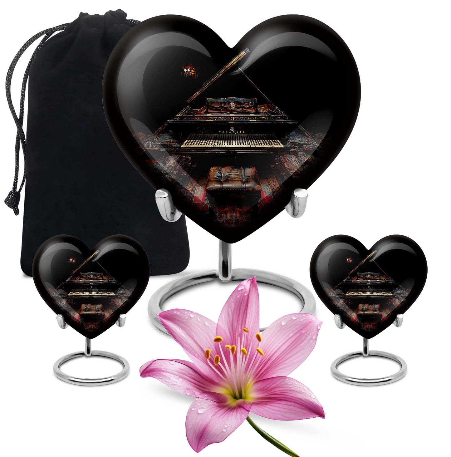 Piano Theme Large Urn With 2 Keepsake Urn
